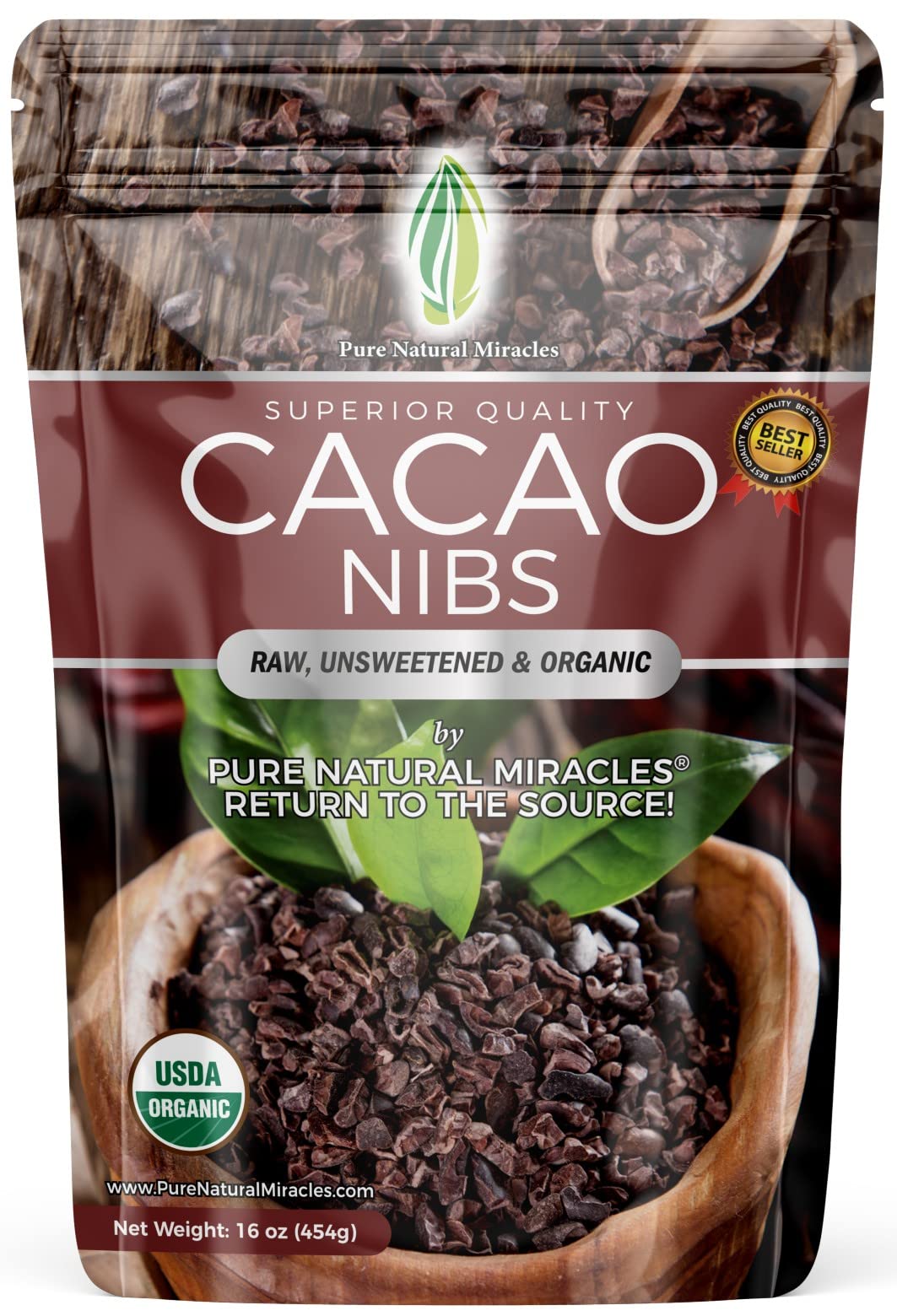 Cacao Nibs Organic - 100% Dark Chocolate Chips - Raw, Unsweetened Cocoa Pieces - 16 Oz - Keto and Vegan Superfood - Healthy Sugar Free Snack or Add to Smoothies or Baking by Pure Natural Miracles