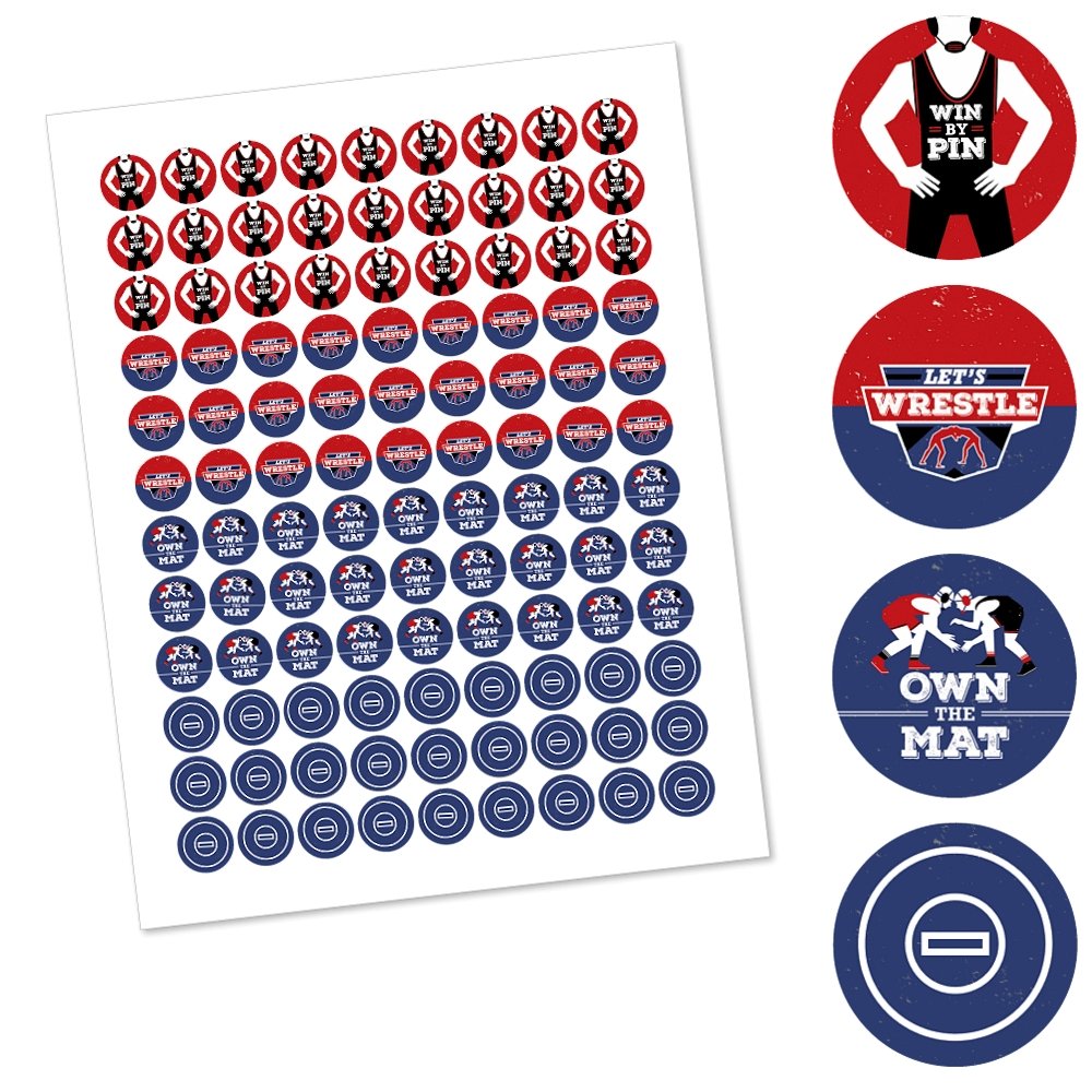 Own the Mat - Wrestling Party Favors - Round Candy Stickers - 108pc