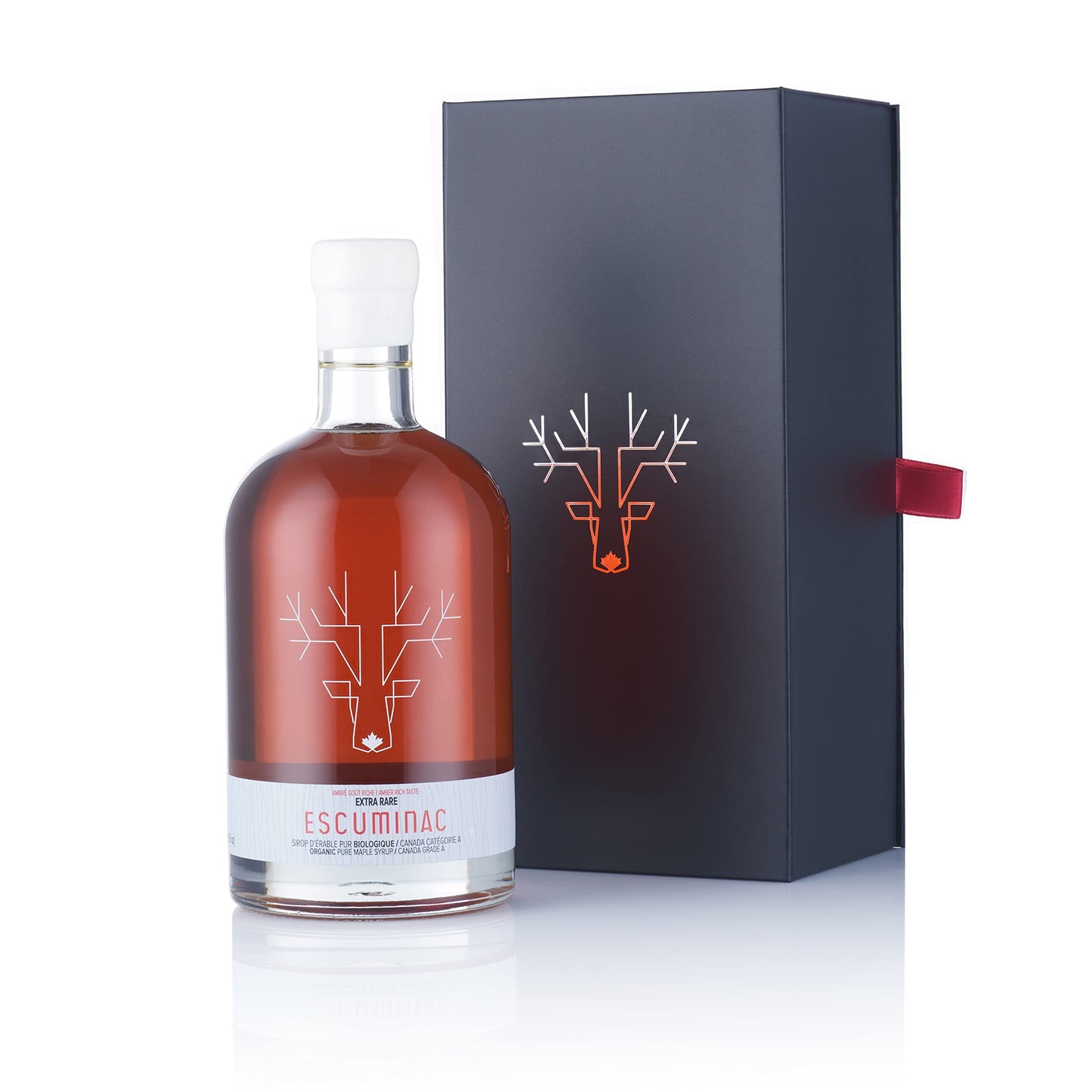 Escuminac Canadian Maple Syrup - 16.9 Fl Oz Glass Bottle, Gift-Ready Box | Extra Rare Amber Rich Taste | 100% Pure & Organic | Gourmet Gift from