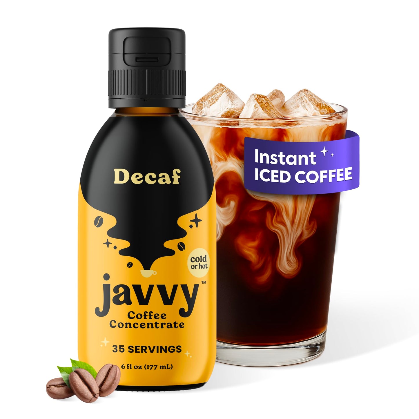 Javvy Cold Brew Coffee Concentrate Instant Coffee, Smooth Arabica Iced Coffee & Espresso Concentrate, 35 Servings, Decaf, 1 Pack