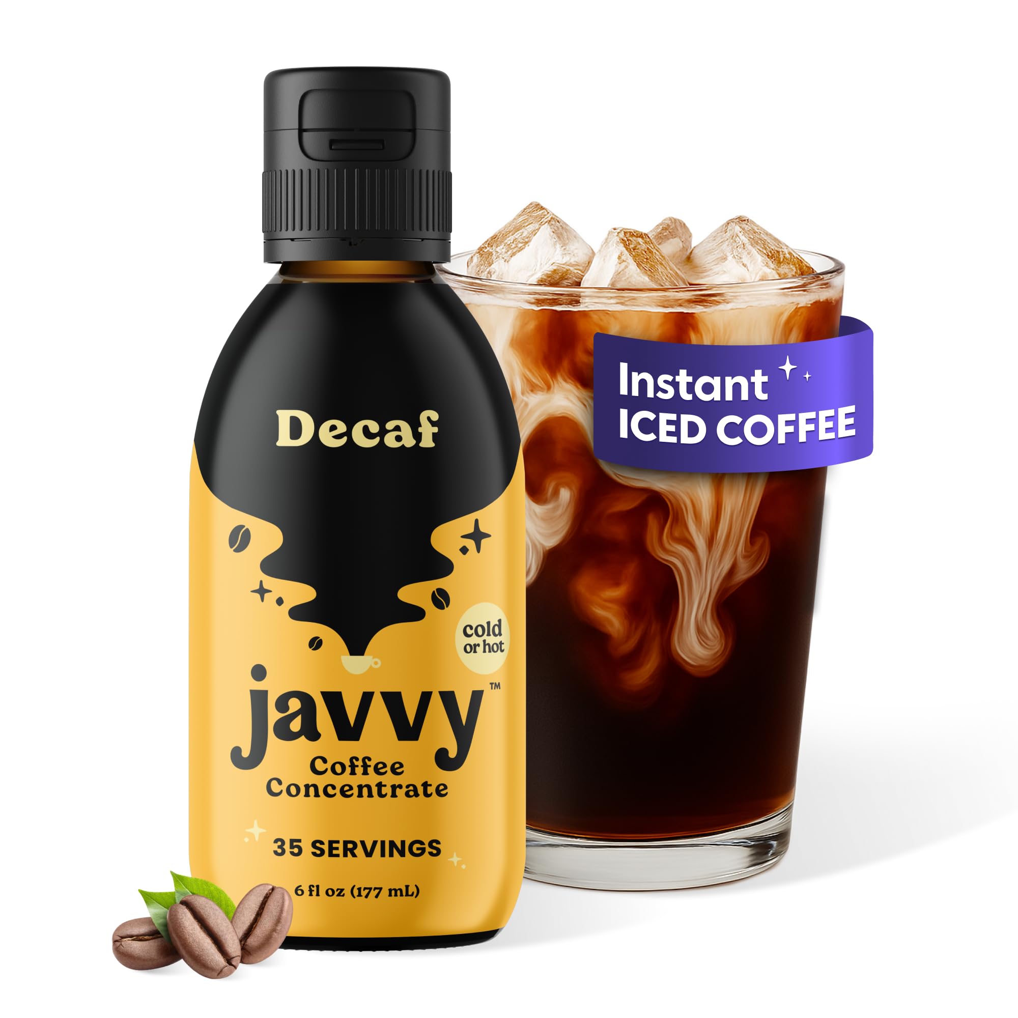 Javvy Cold Brew Coffee Concentrate Instant Coffee, Smooth Arabica Iced Coffee & Espresso Concentrate, 35 Servings, Decaf, 1 Pack
