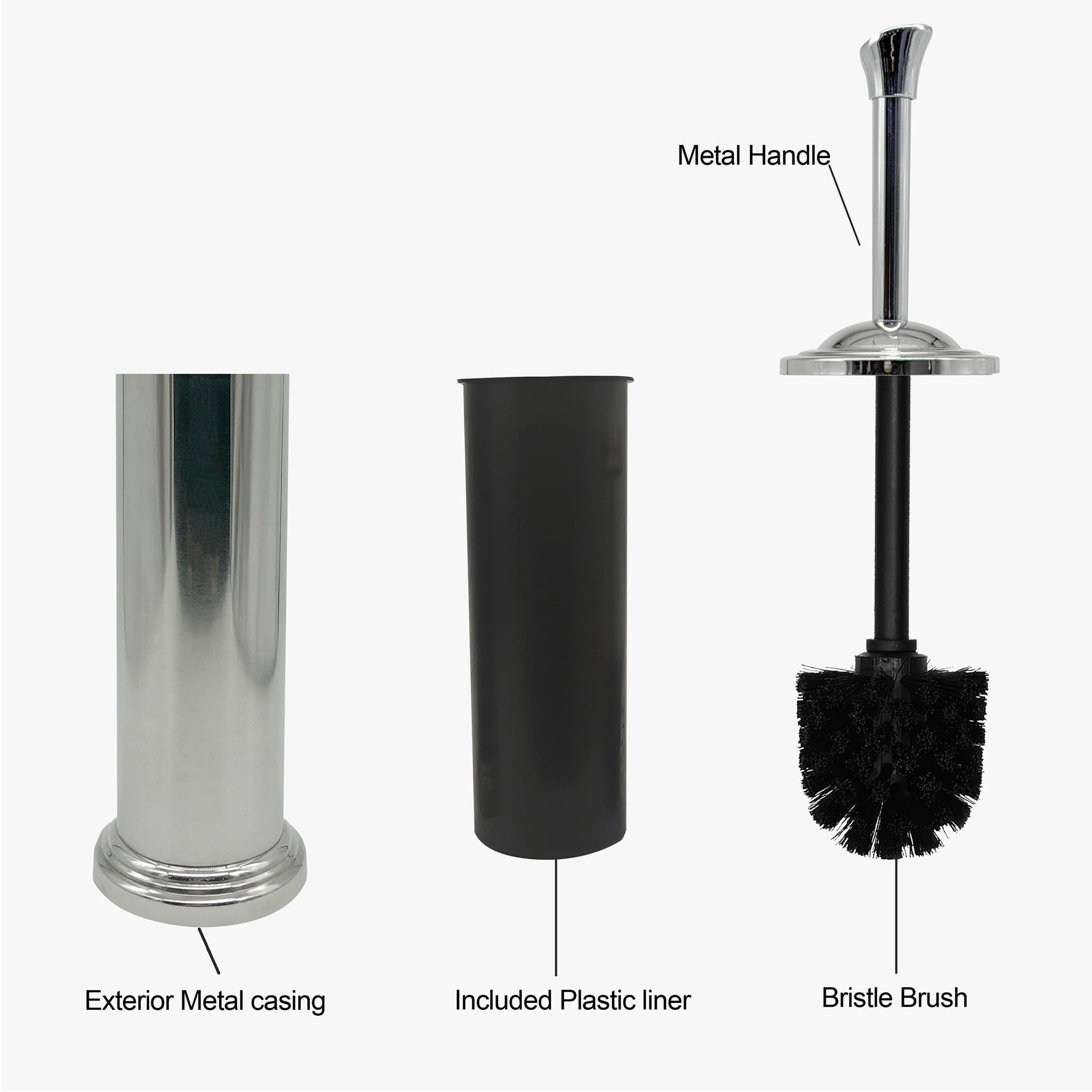 Indecor Home Stainless Steel Toilet Bowl Brush with Holder Metal Bathroom Cleaning Set Rustproof Hygienic Durable Modern Design