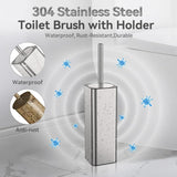 DOWRY Stainless Steel Toilet Bowl Brush and Holder for Bathroom, Deep Cleaning Toilet Brush and Holder Set with Long Handle, Hidden Toilet Bowl Brush