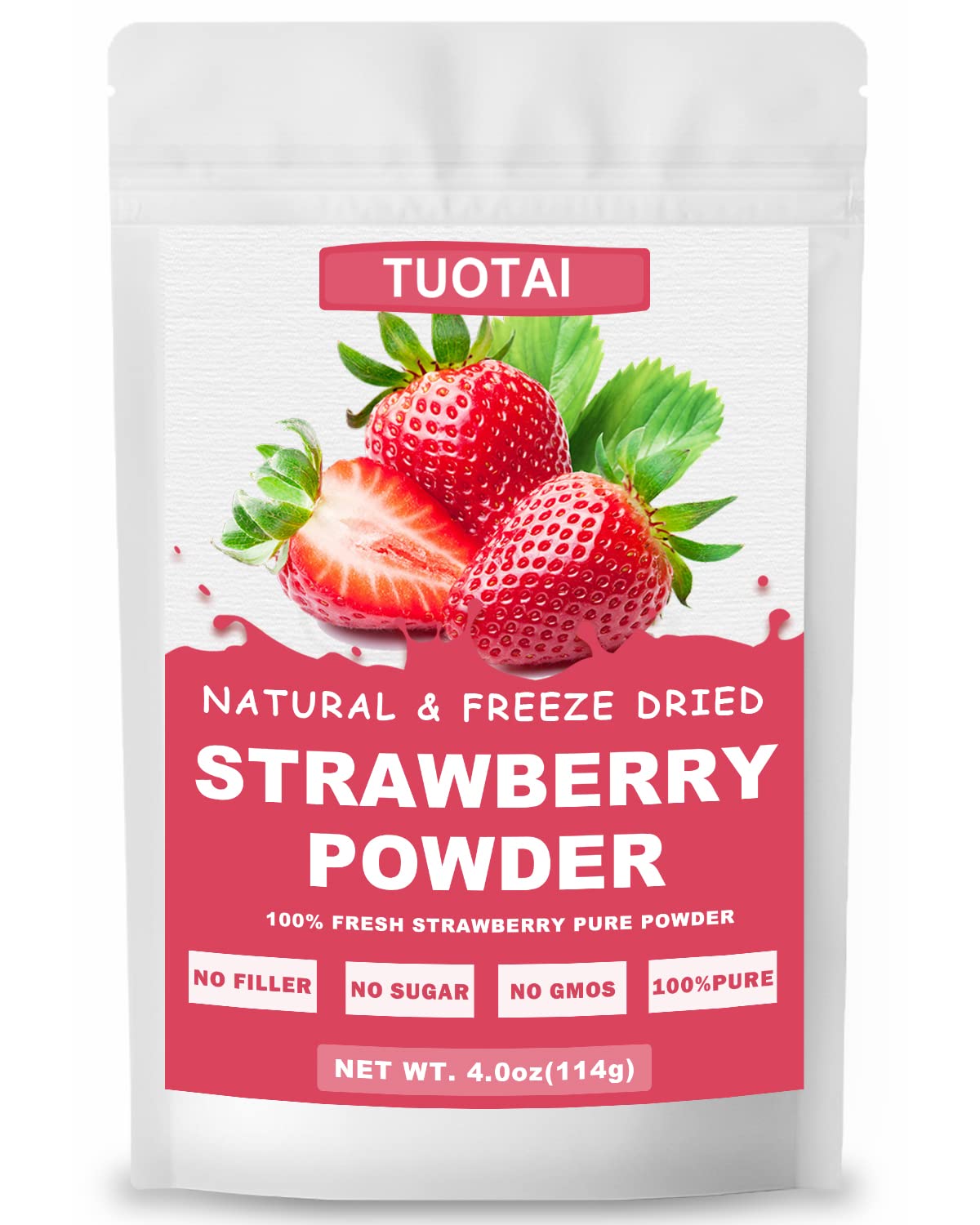 TUOTAI Freeze Dried Strawberry Powder, 4 Ounces, Strawberry Powder for Smoothie, Cake, Drinks and Baking Food