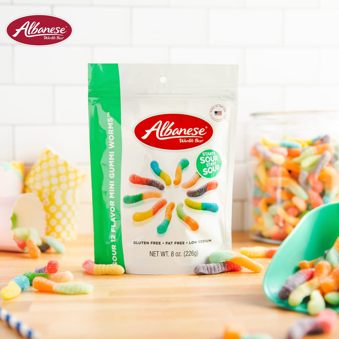 Albanese Sour 12 Flavor Mini Gummi Worms, 8 Ounce