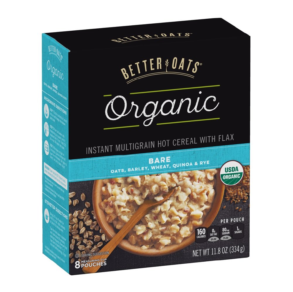 Post Better Oats Organic Instant Oatmeal with Flax Seeds and Quinoa, Bare Flavor, 11.8 Ounce