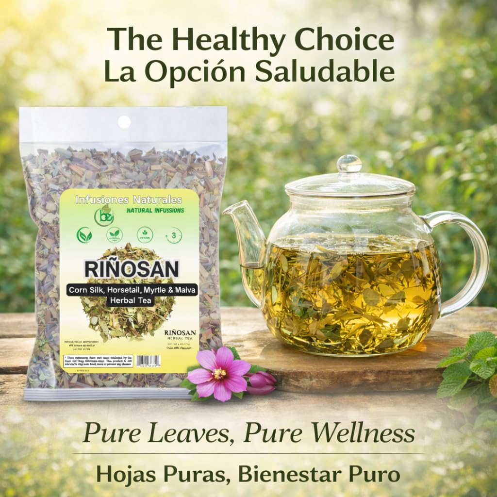 Riñosan Herbal Tea (4 oz) - Traditional Kidney Wellness Support Blend - Corn Silk, Horsetail, Myrtle & Malva - 100% Natural Loose Leaf Infusion