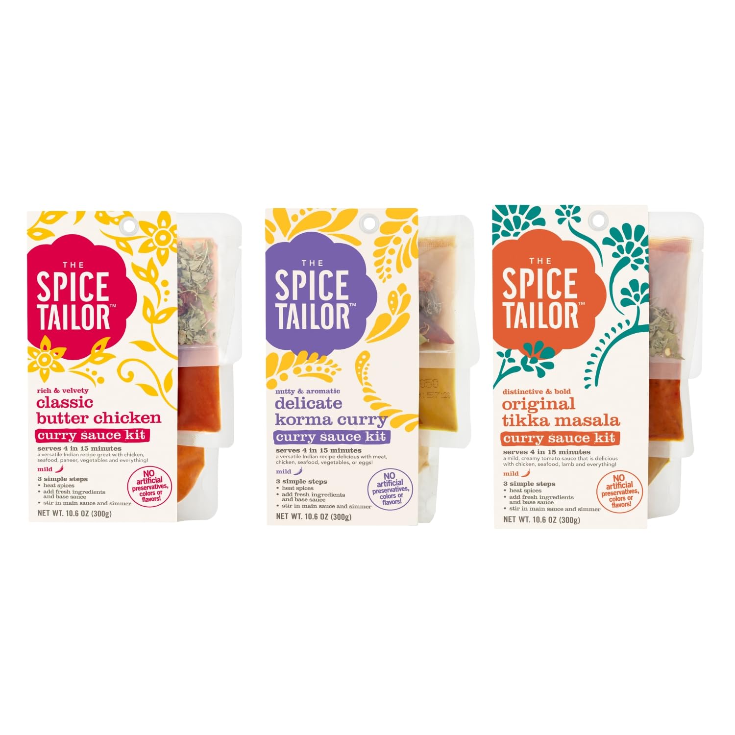 Spice Tailor 3 Simple Steps Restaurant Quality Meals in Minutes Kits Ready in 10 Minutes (3 Pack, Indian Curry Variety)