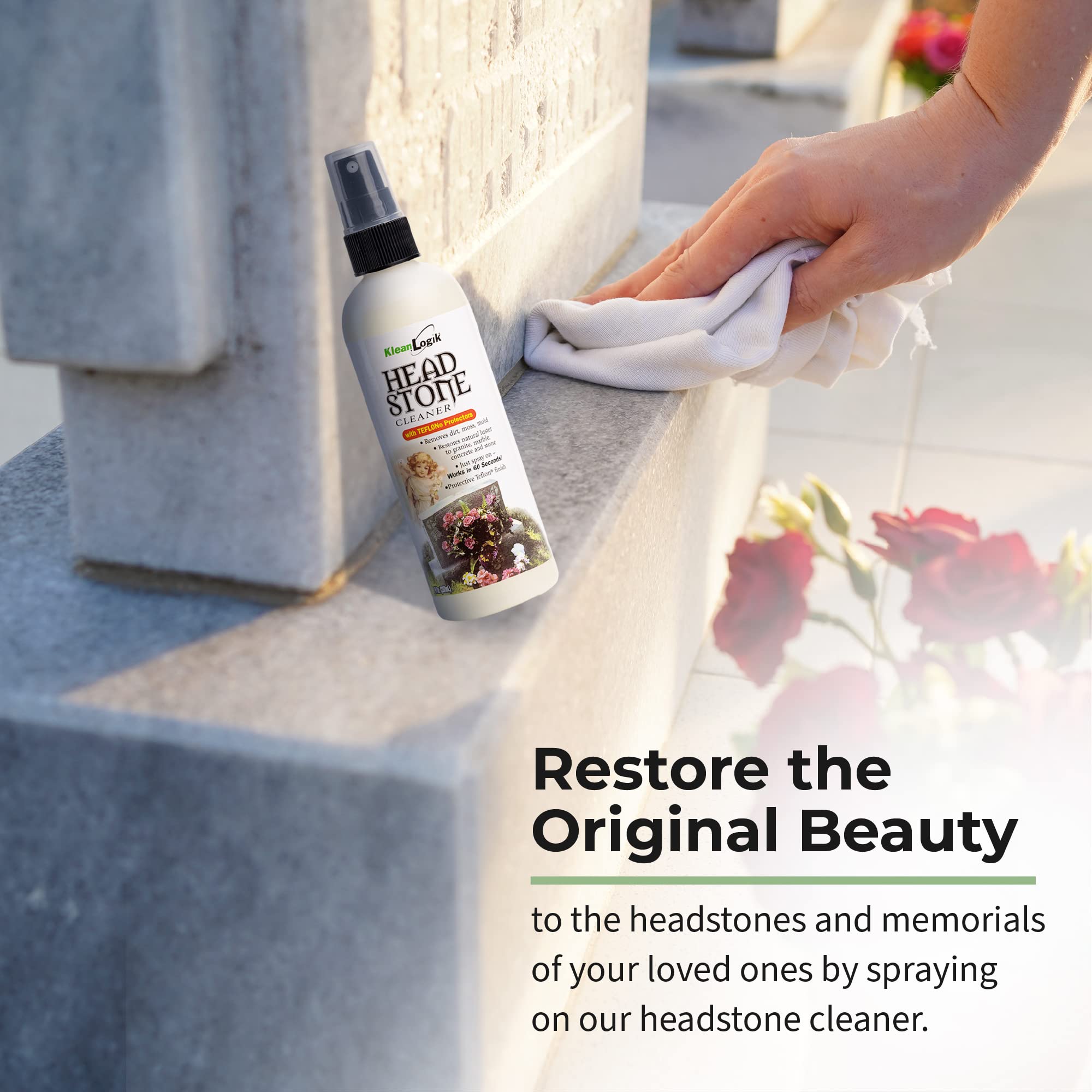 KleanLogik Headstone Cleaner For Graves & Memorials, Tombstone Cleaner Solution Removes Dirt & Plant Growth To Restore Natural Luster To Granite
