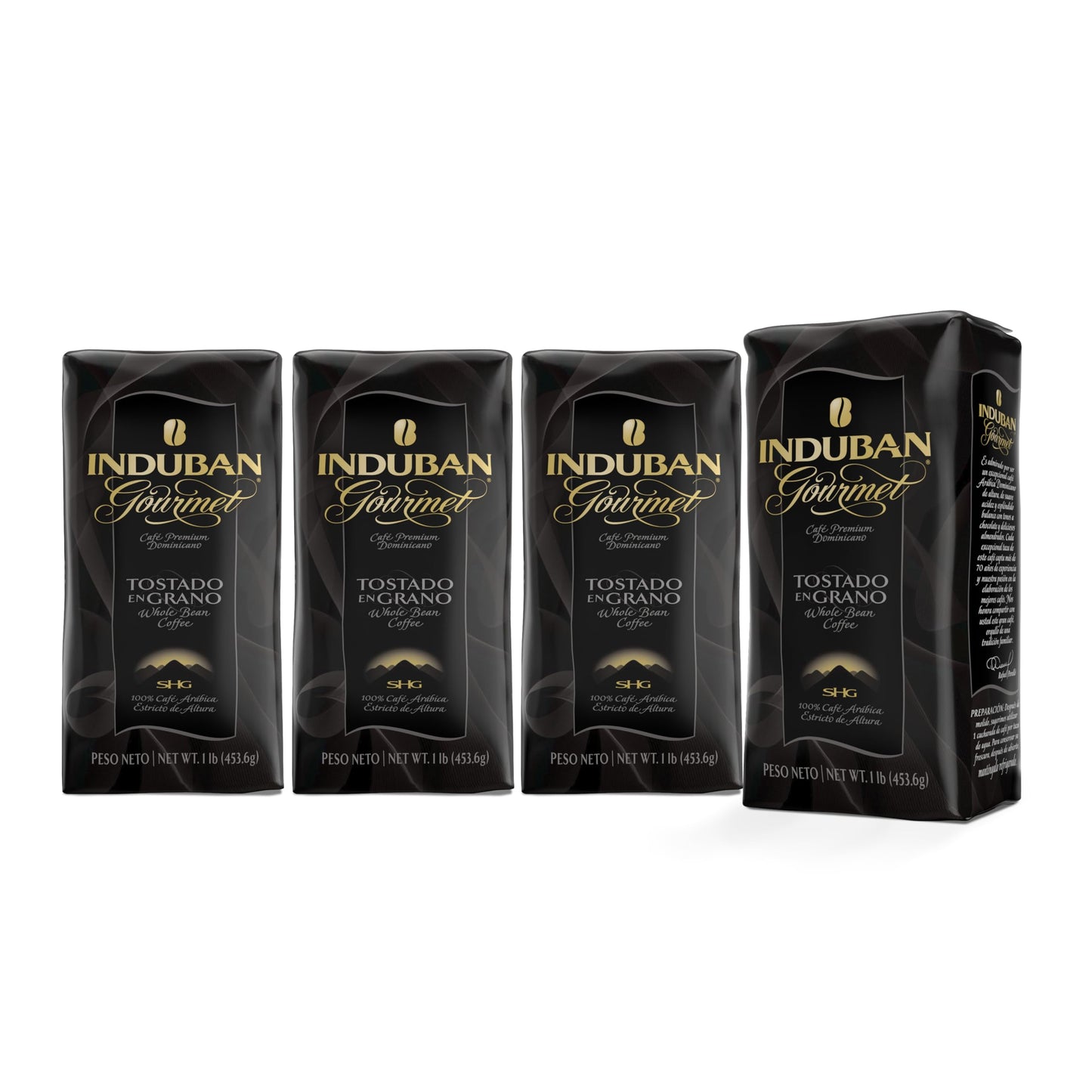 Induban Gourmet, 16 oz Bag, Whole Bean Coffee, Medium Roast - Premium 100% Arabica Coffee from the Dominican Republic (Pack of 4)