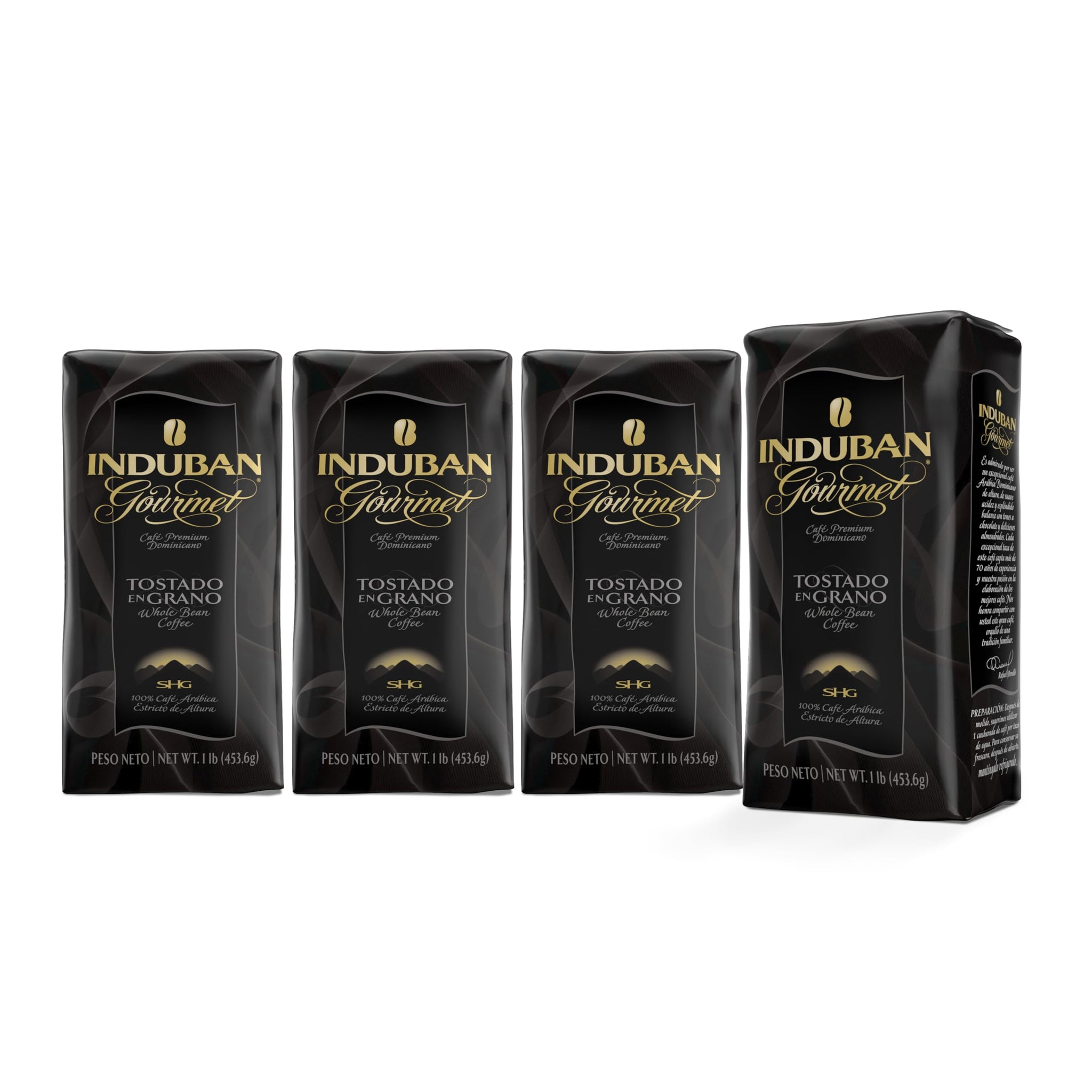 Induban Gourmet, 16 oz Bag, Whole Bean Coffee, Medium Roast - Premium 100% Arabica Coffee from the Dominican Republic (Pack of 4)