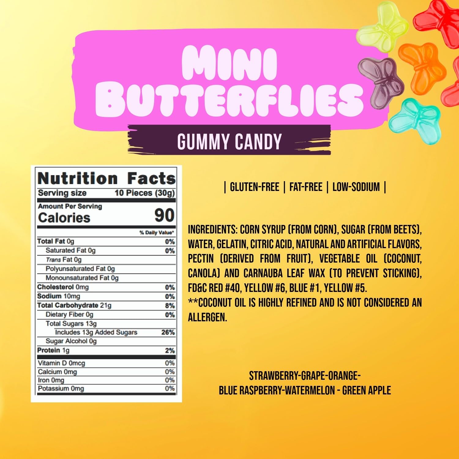 SweetGourmet Mini Butterflies Gummy, Assorted Fruit Flavors Candy, Fat Free, Gluten Free, 1.5 Pound Bulk Bag