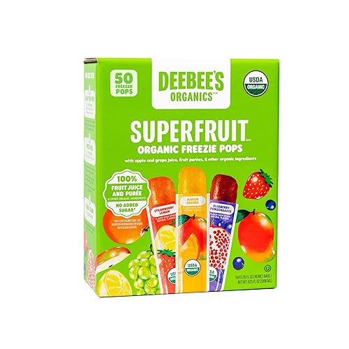 DeeBee's Organics Classic SuperFruit Freezie Pops, No Added Sugars, No Artificial Flavors or Colors (Pack of 50)