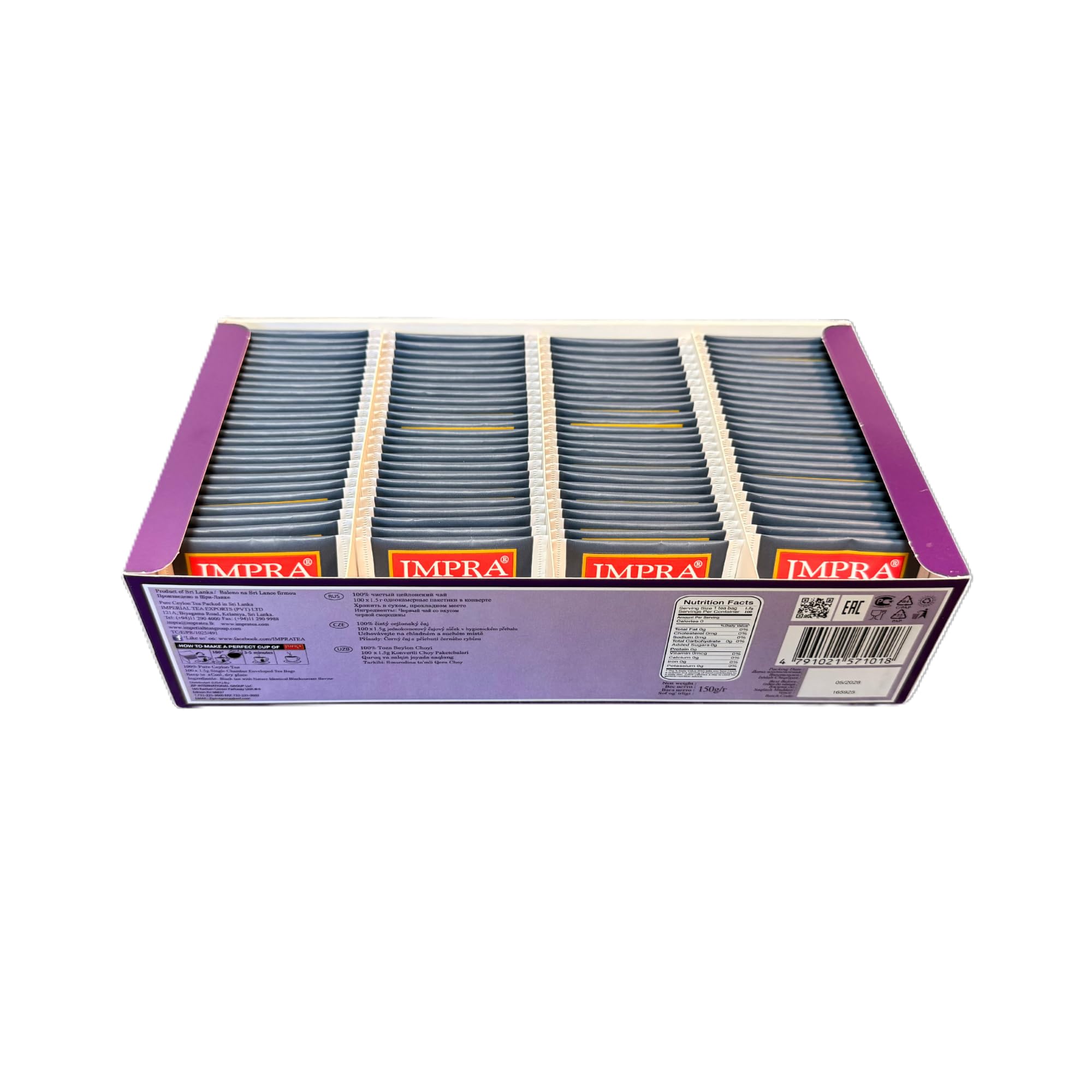 Impra Blackcurrant Flavored Ceylon Black Tea - 100 Individually Wrapped Foil Enveloped Tea Bags - Authentic Ceylon Origin - Fruity Aroma (Pack of 2)