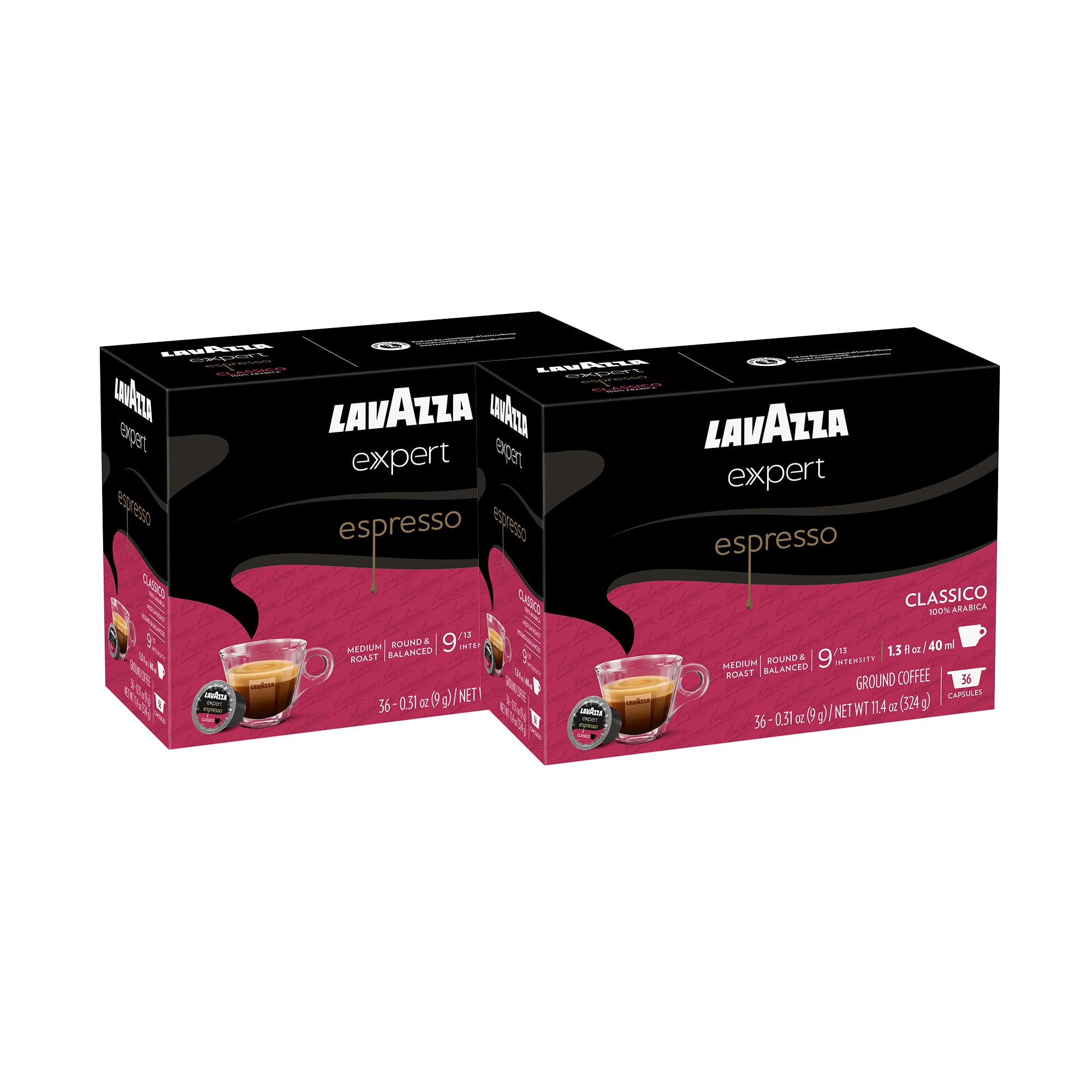 Lavazza Expert Espresso Classico Capsules, Medium Roast, 100% Arabica, Compatible with Lavazza Classy Machines (72 Capsules)