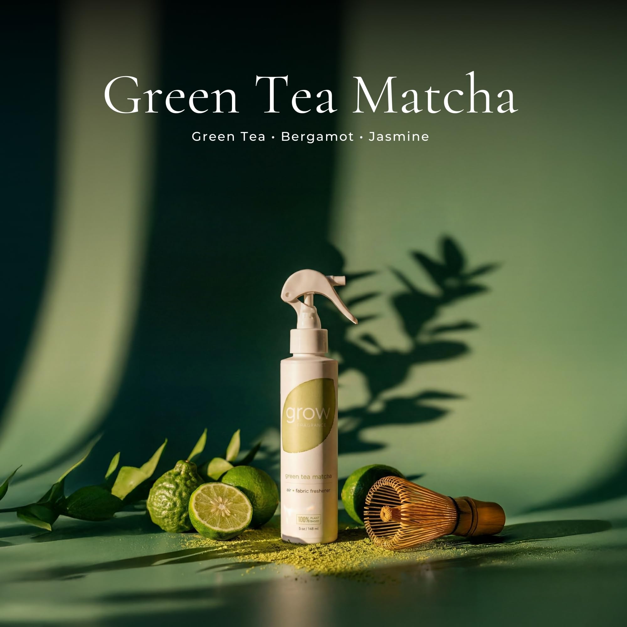 Grow Fragrance Fresh Clean 3-Pack - Non Toxic Air Freshener Spray - Green Tea Matcha, Hibiscus Tea & Wildflower Rain - 100% Plant-Based Essential Oils