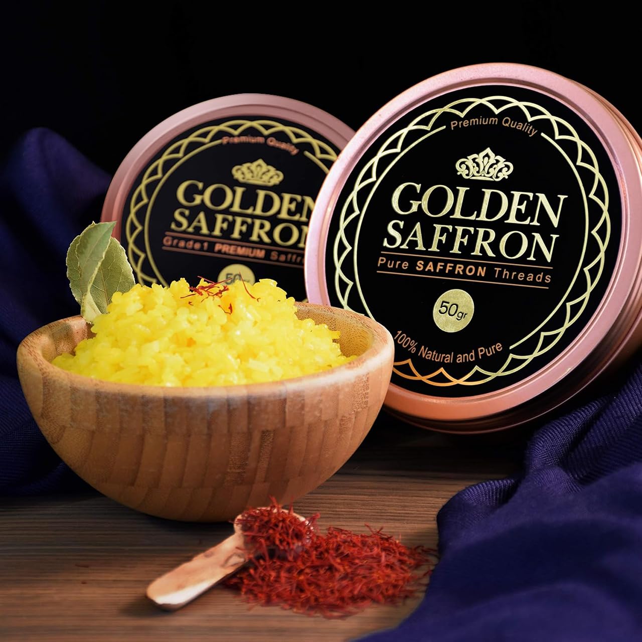 Golden Saffron, Finest Pure Premium All Red Saffron Threads, Grade A+ Super Negin, Non-GMO Verified. For Tea, Paella, Rice, Desserts, Golden Milk