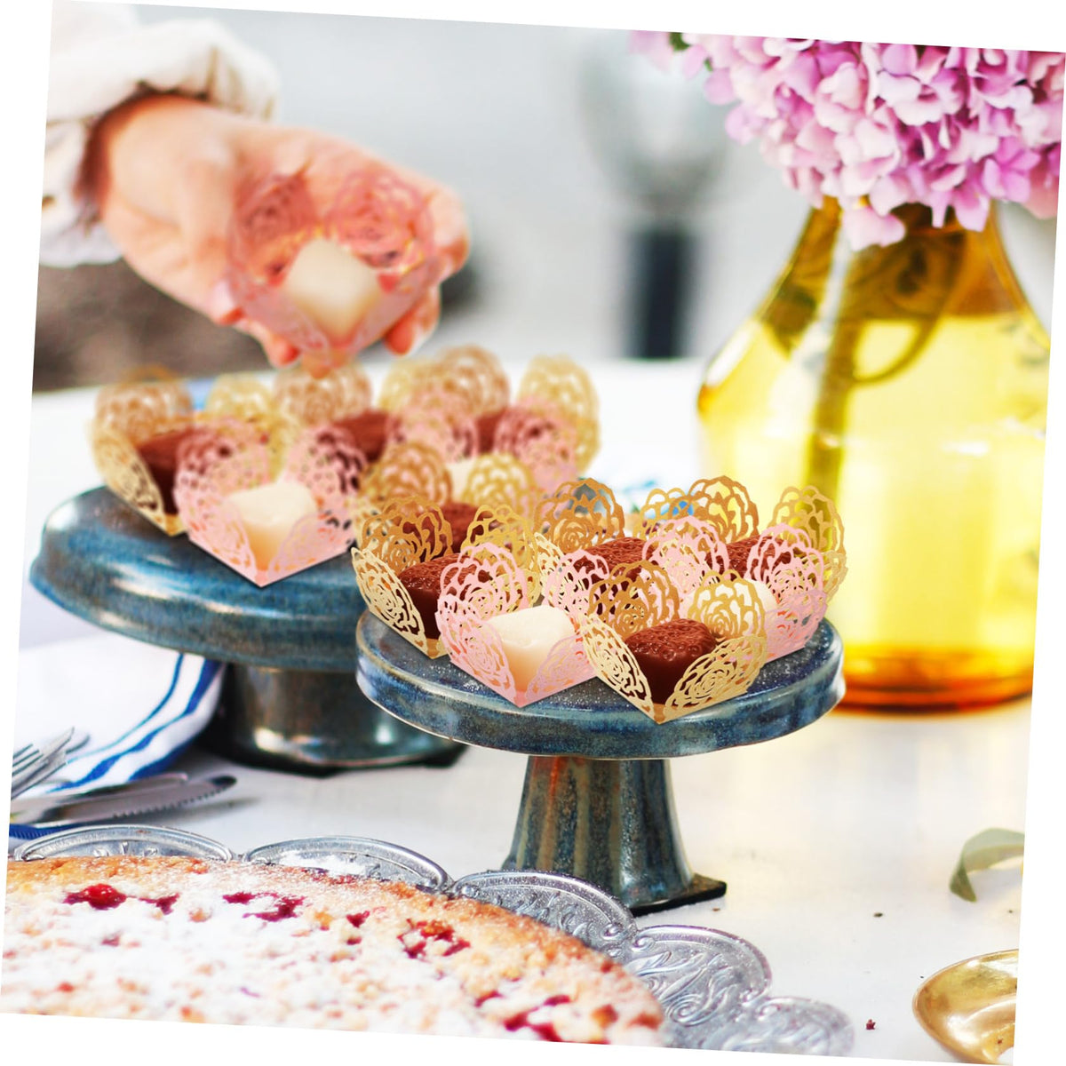 COLLBATH 100pcs Truffle Wrappers Elegant Design for Weddings and Parties Mini Cupcake Liners and for Desserts and Candy Displays