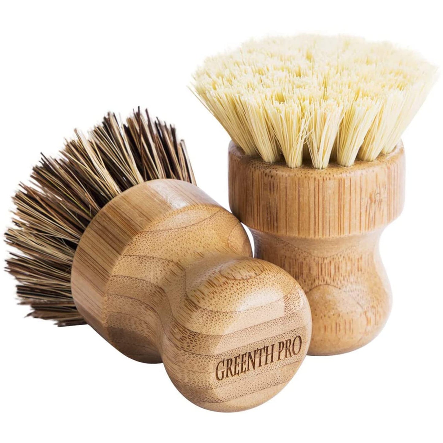 Palm Pot Brush- Bamboo Round 3 Packs Mini Dish Brush Natural Scrub Brush Durable Scrubber Cleaning Kit with Union Fiber and Tampico Fiber for Cleaning