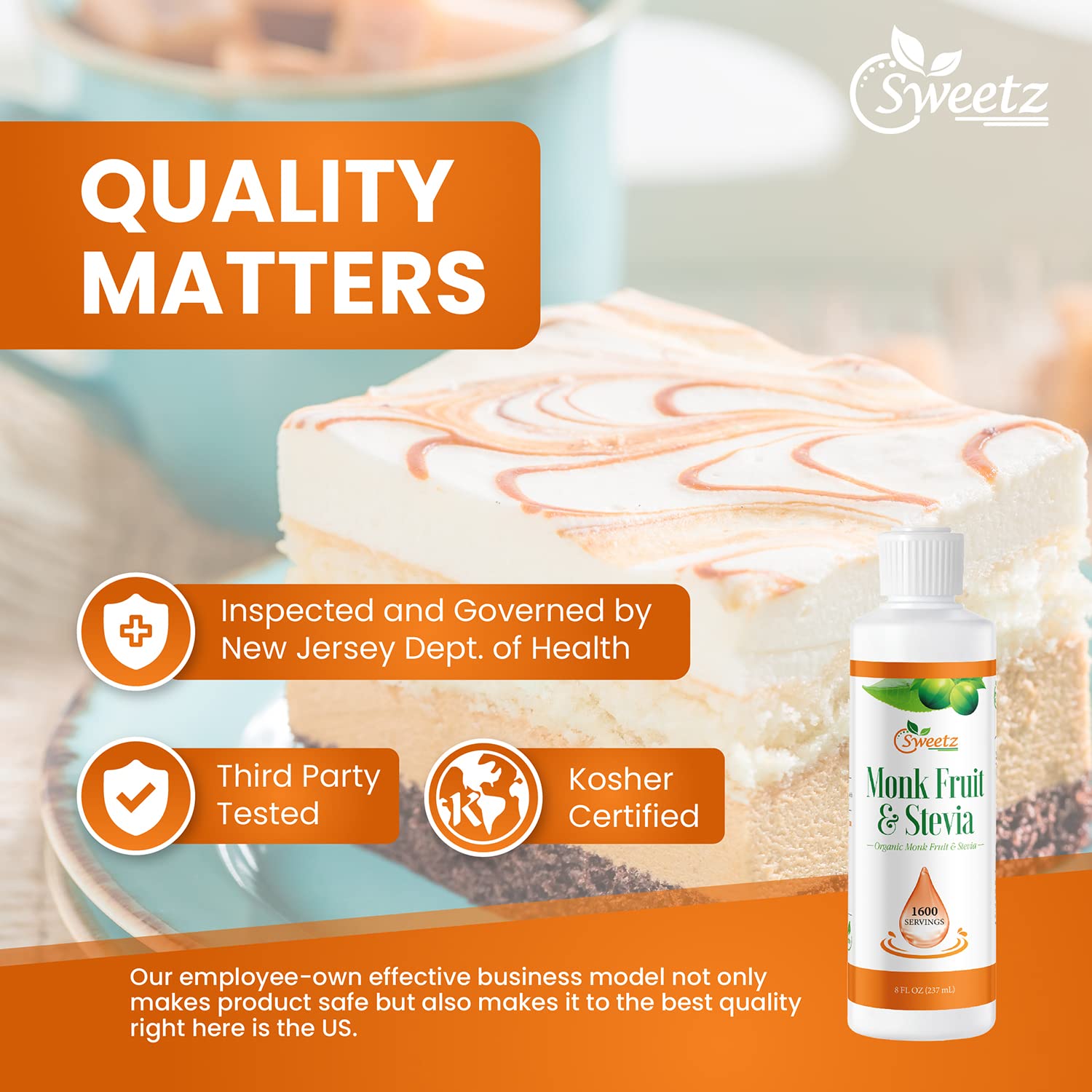 Monk Fruit & Stevia Liquid Sweetener Drops - Natural Sweeteners & Sugar Alternatives - Delicious Blend with No Bitter Aftertaste - Concentrated Sweetener Liquid Drops Extract - 8 FL OZ (1600 Servings)