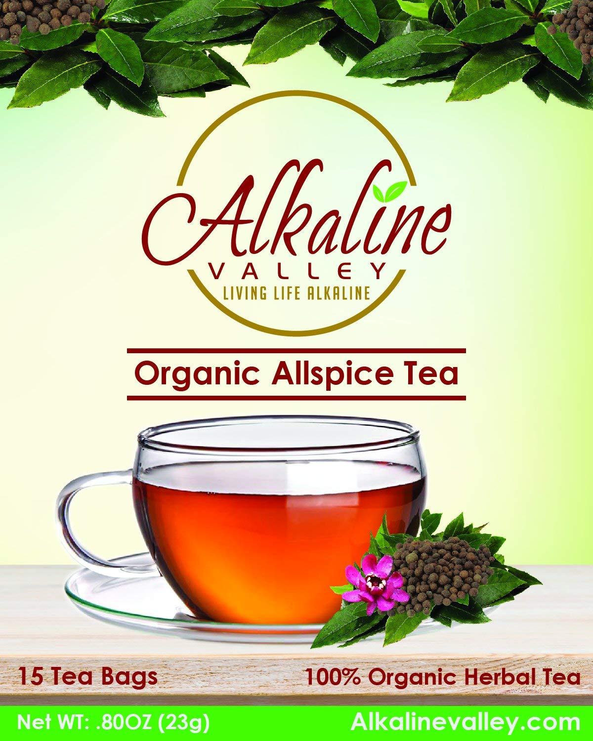 Allspice Tea Organic - 100% Alkaline - 15 Unbleached/Chemical-Free Tea bags - Caffeine-Free, No GMO