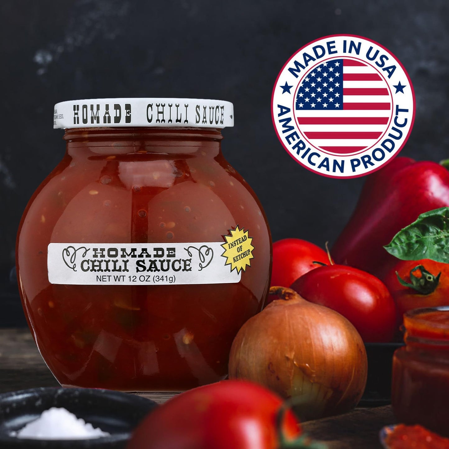 Homade Chili Sauce 12 oz Bottle - Sweet & Tangy Tomato-Based Condiment for Meatballs, Meatloaf Glaze, Cocktail Sauce, Burgers & Dipping; Classic