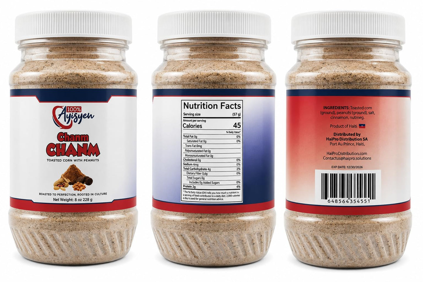Haitian Chanm Chanm, Haitian Pistache, Toasted Corn with Peanut, 8 oz, 100% Ayisyen Brand