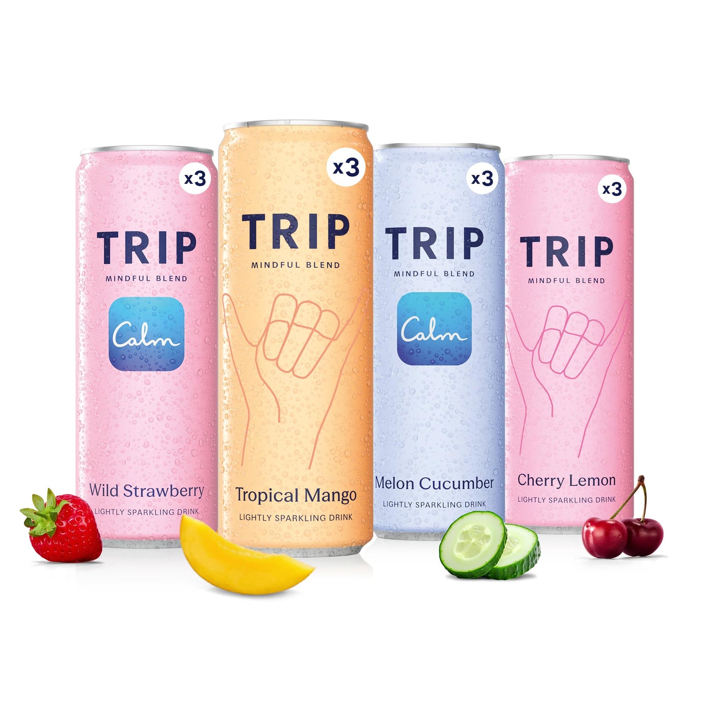 Trip Mindful Blend, Lightly Sparkling Adaptogen Seltzer, Mocktail w/ 120mg Magnesium Citrate with Ashwagandha, Lions Mane & L Theanine, No Added