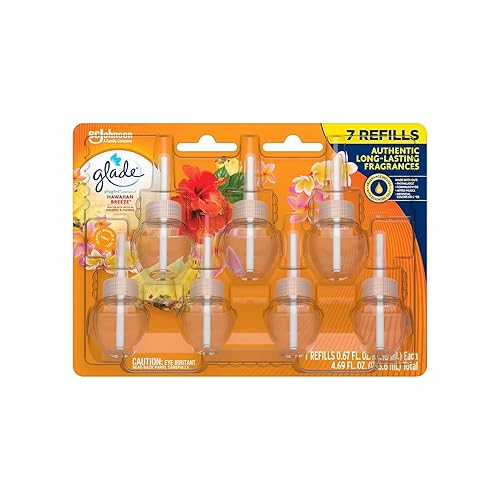 Glade PlugIns Scented Oil Refill, Hawaiian Breeze, 0.67 Fl. Oz., 7/Pack (350767), Orange