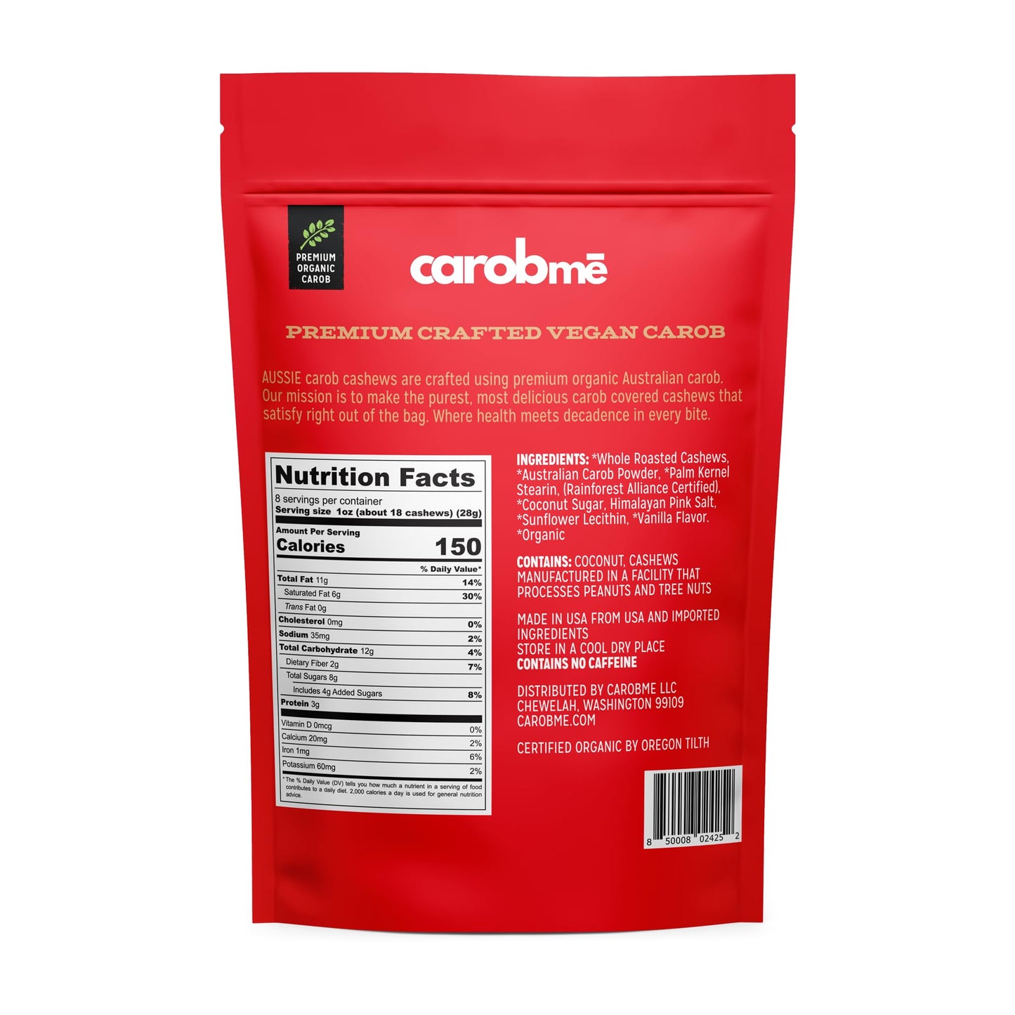 Carobm? Organic Carob Covered Cashews 8oz. | Vegan Soy Free Gluten-Free | Healthy Caffeine Free Substitute for Chocolate, Snacks and Sweets