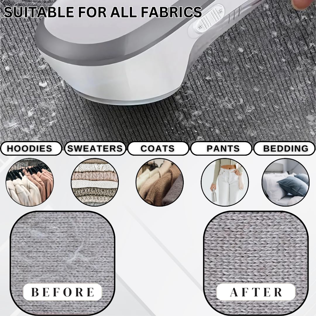 Fabric Shaver, Lint Remover, Rechargeable Lint Shaver with Durable Sharp Blades for Clothes & Upholstery - USB Charging Cable Included