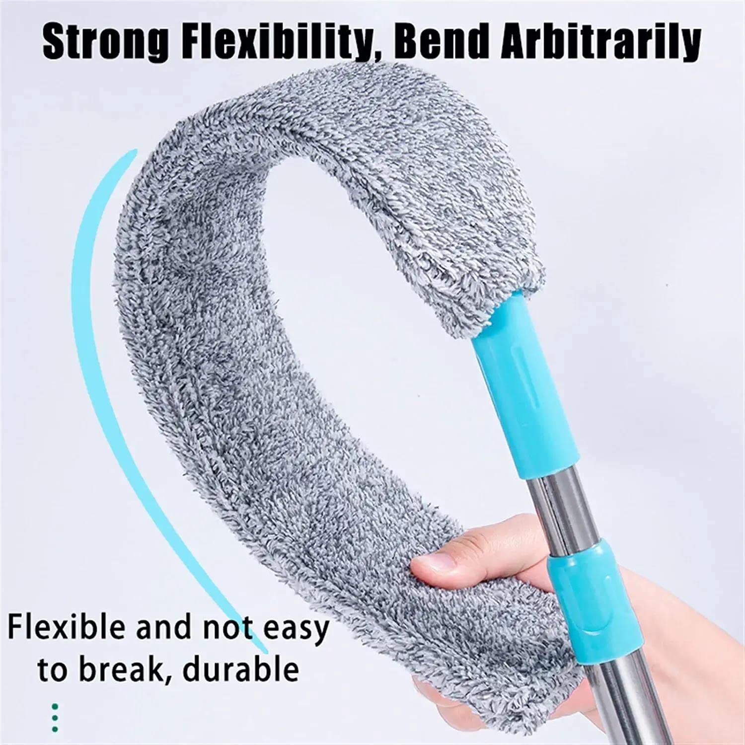 Retractable Gap Dust Clean Under Appliance Microfiber Duster Dust Cleaning Brush with Extendable 3 Pole (31.5''-59.1''),Bendable Removable Washable