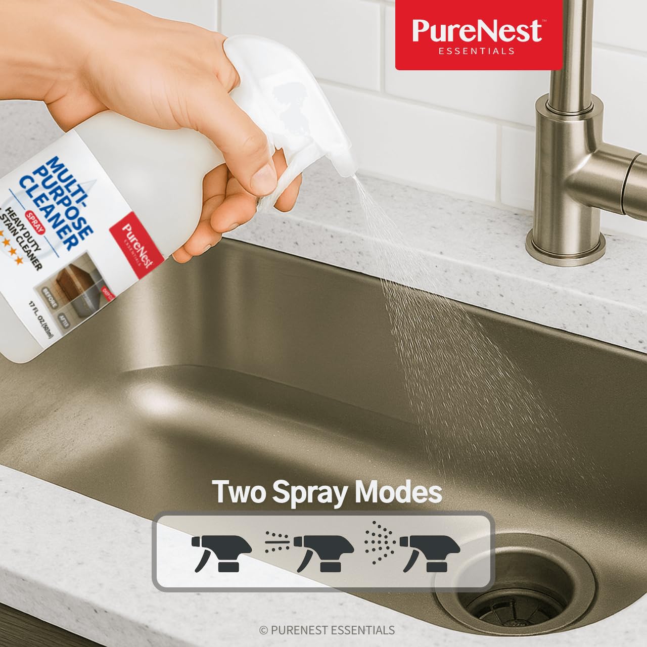 PureNest Heavy Duty Oil Stain Multi-Purpose Cleaner - All-Purpose Kitchen & Bathroom Degreaser, Removes Grease, Grime, and Stains from Tiles