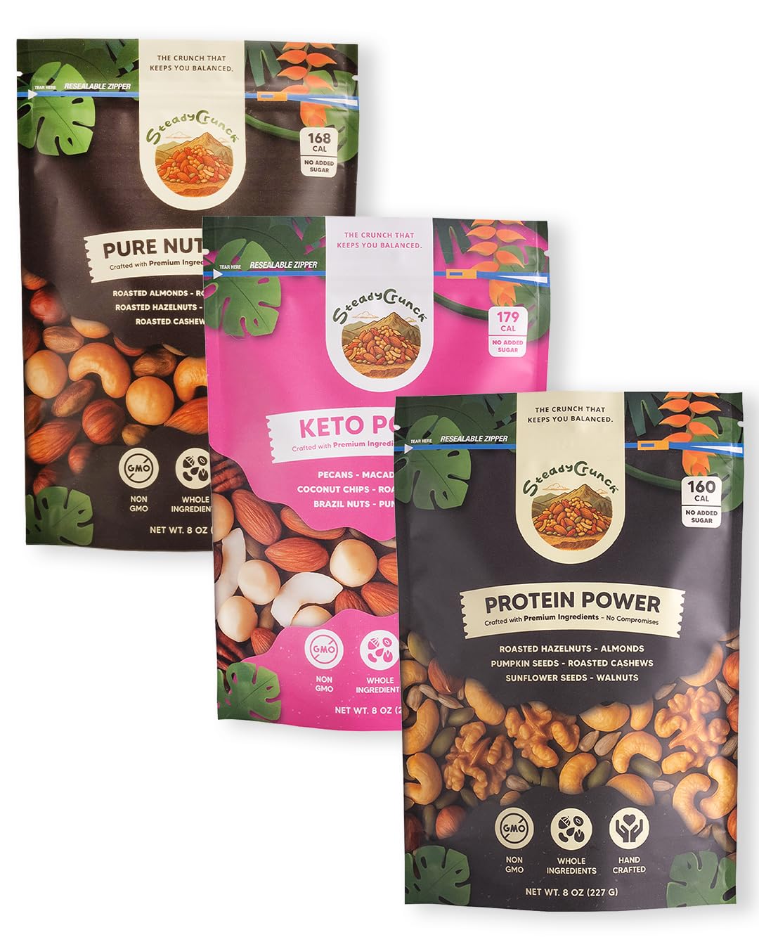 SteadyCrunch Keto Protein Nut Mix - Assorted High Protein Snacks Variety Pack for Adults - Low Carb & Sugar Free Keto Snacks - Non-GMO & Vegan