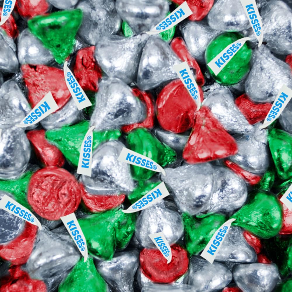 124 Pcs Christmas Candy Chocolate Party Favors Miniatures & Red, Green & Silver Kisses (1.52 lbs) - Jolly Snowman