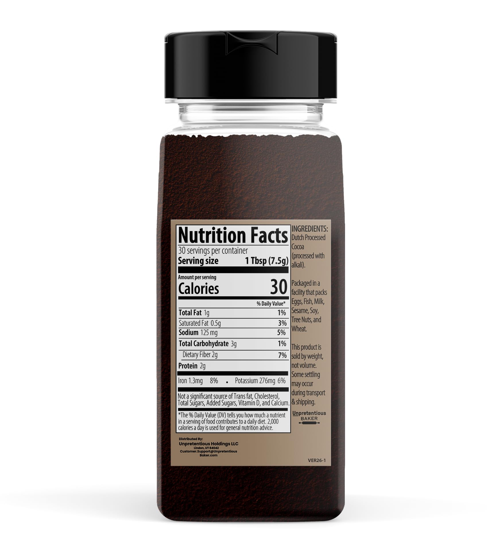 Unpretentious Black Cocoa Powder, Dutch Processed, Cookies & Cakes, Rich & Decadent (8 Ounce)