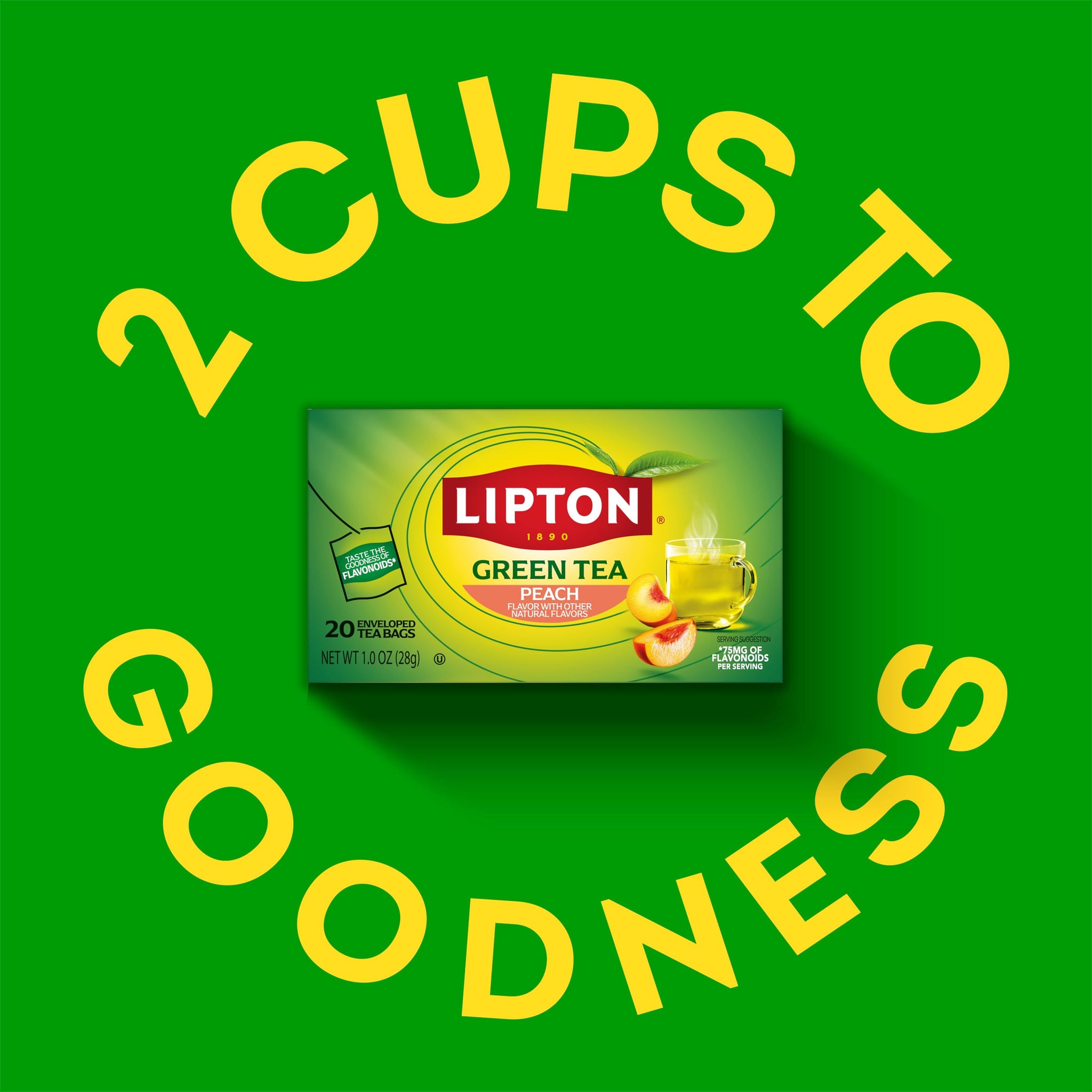 Lipton Peach Green Tea Bags, Flavored, Unsweetened Teabags for Hot Tea or Peach Iced Tea with Caffeine and Flavonoids, 20 Total Tea Bags