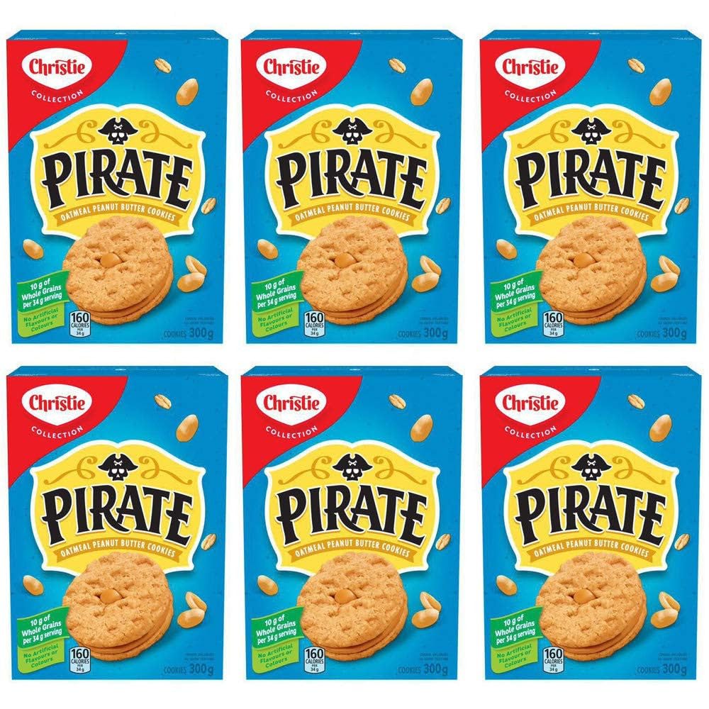 Christie Pirate Oatmeal Peanut Butter Cookies, 300g/10.6oz, 6-Pack, Imported from Canada