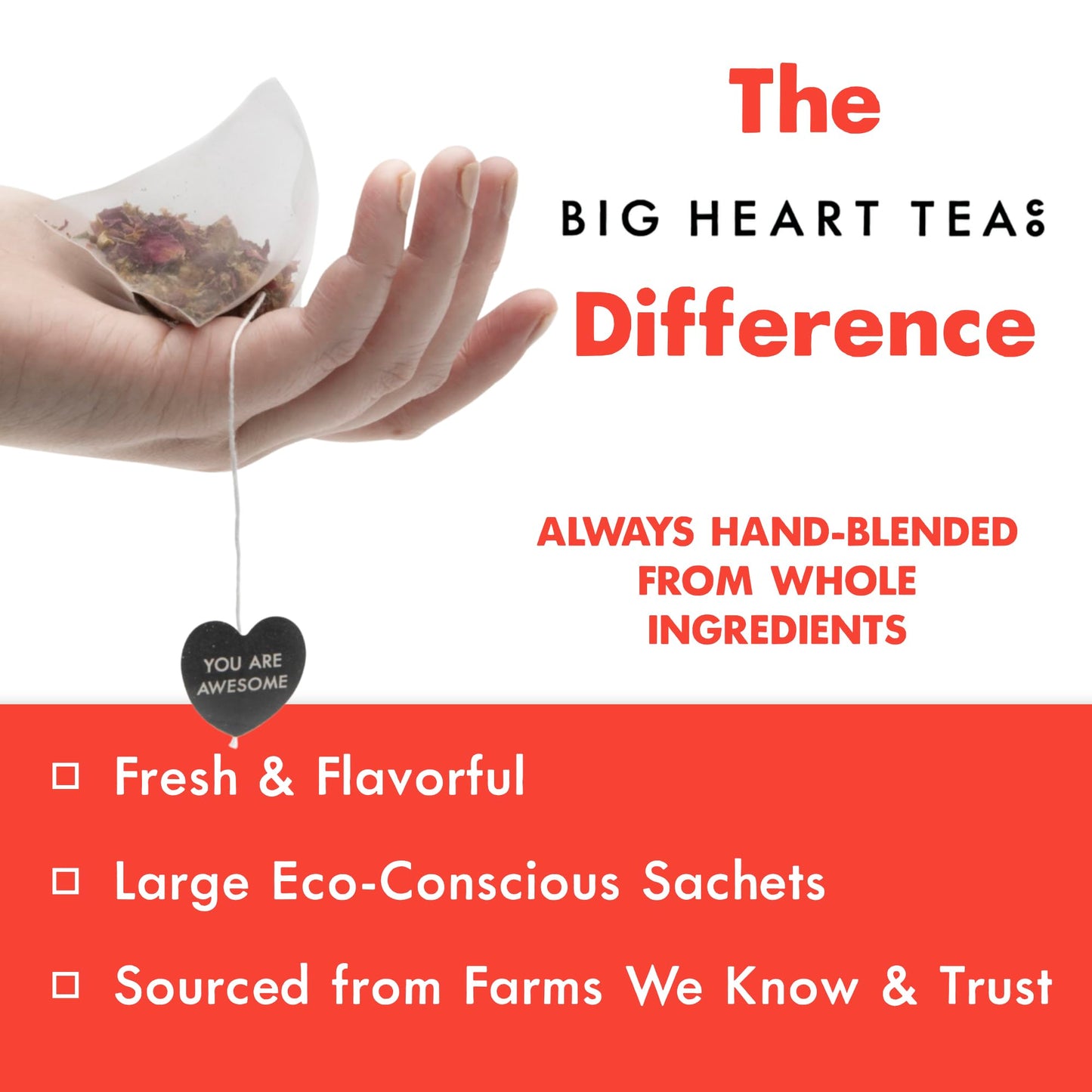 Big Heart Tea Co. Tea Bags - Fiery Masala Chai - Certified Organic, Ayurvedic Herbal Decaf Tea with Small Batch Ground Sweet Herbs and Spices