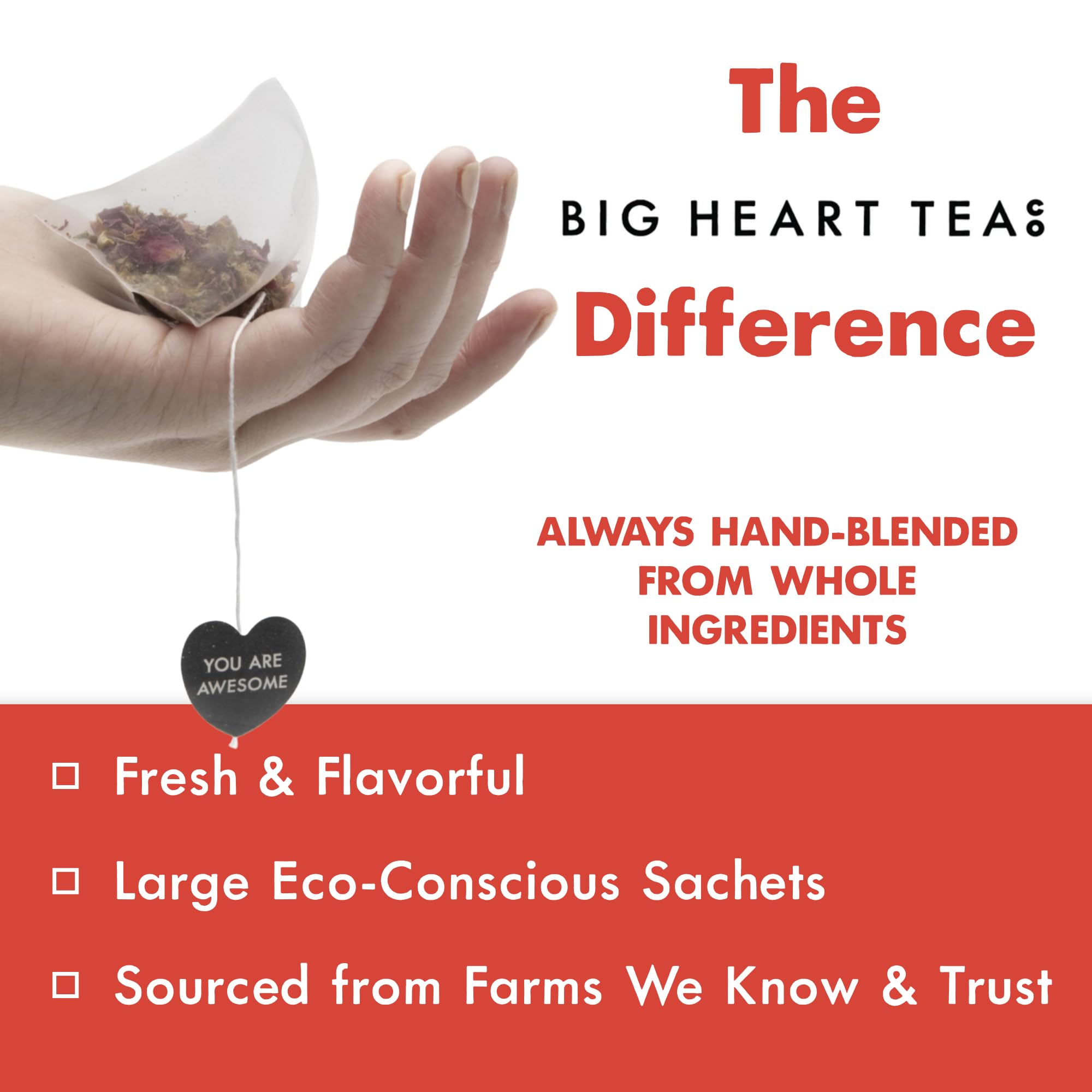 Big Heart Tea Co. Tea Bags - Fiery Masala Chai - Certified Organic, Ayurvedic Herbal Decaf Tea with Small Batch Ground Sweet Herbs and Spices