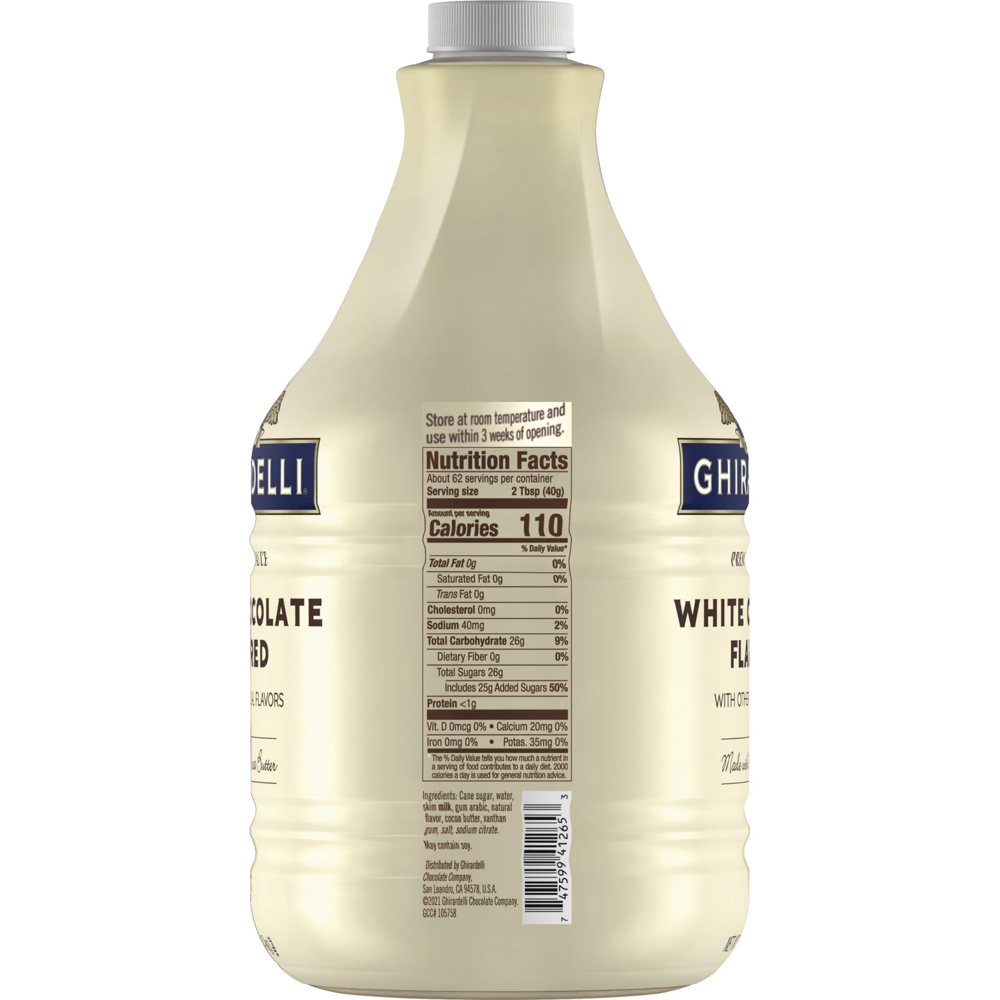 Ghirardelli White Chocolate Flavored Sauce 87.3 Ounce Bottle with Ghirardelli Stamped Barista Spoon