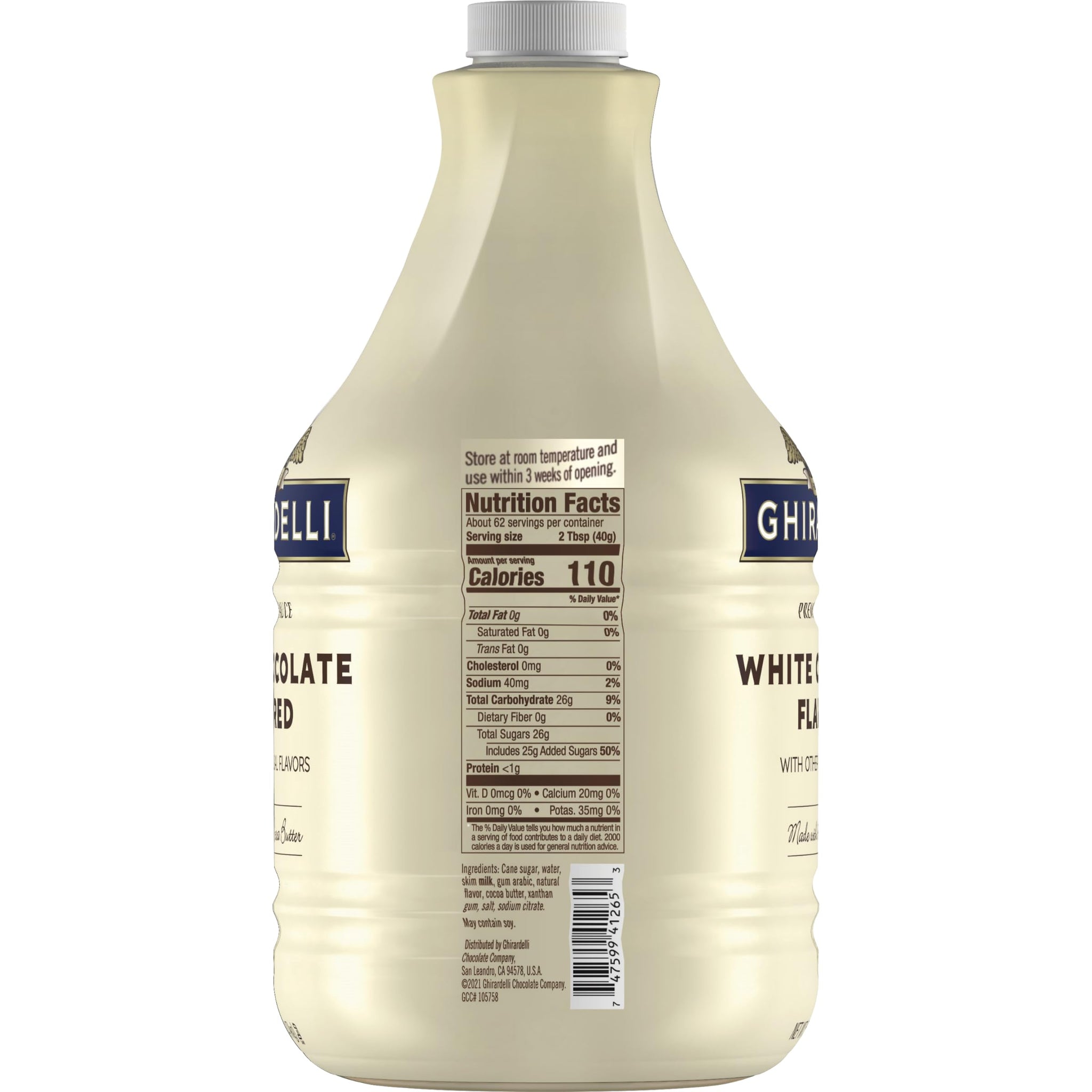 Ghirardelli White Chocolate Flavored Sauce 87.3 Ounce Bottle with Ghirardelli Stamped Barista Spoon