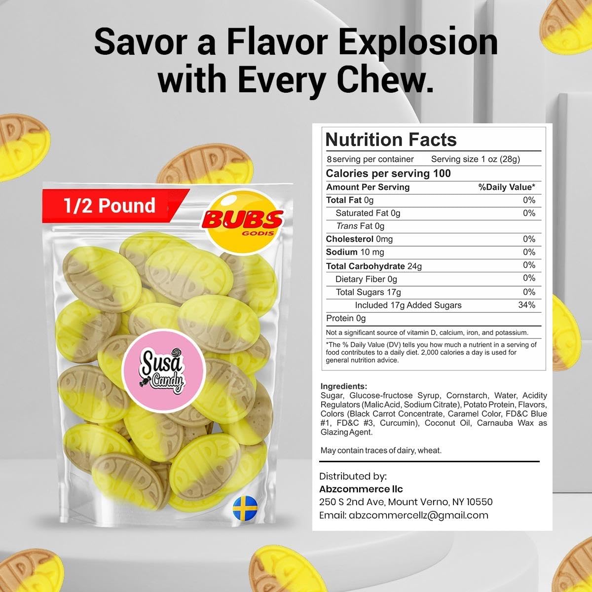 Banana Sweet Ovals - 1 LB Soft & Chewy Swedish Candy | Banana Toffee Caramel Flavor | Vegan, Gluten?Free & Gelatin?Free Foam Gummies | Imported from