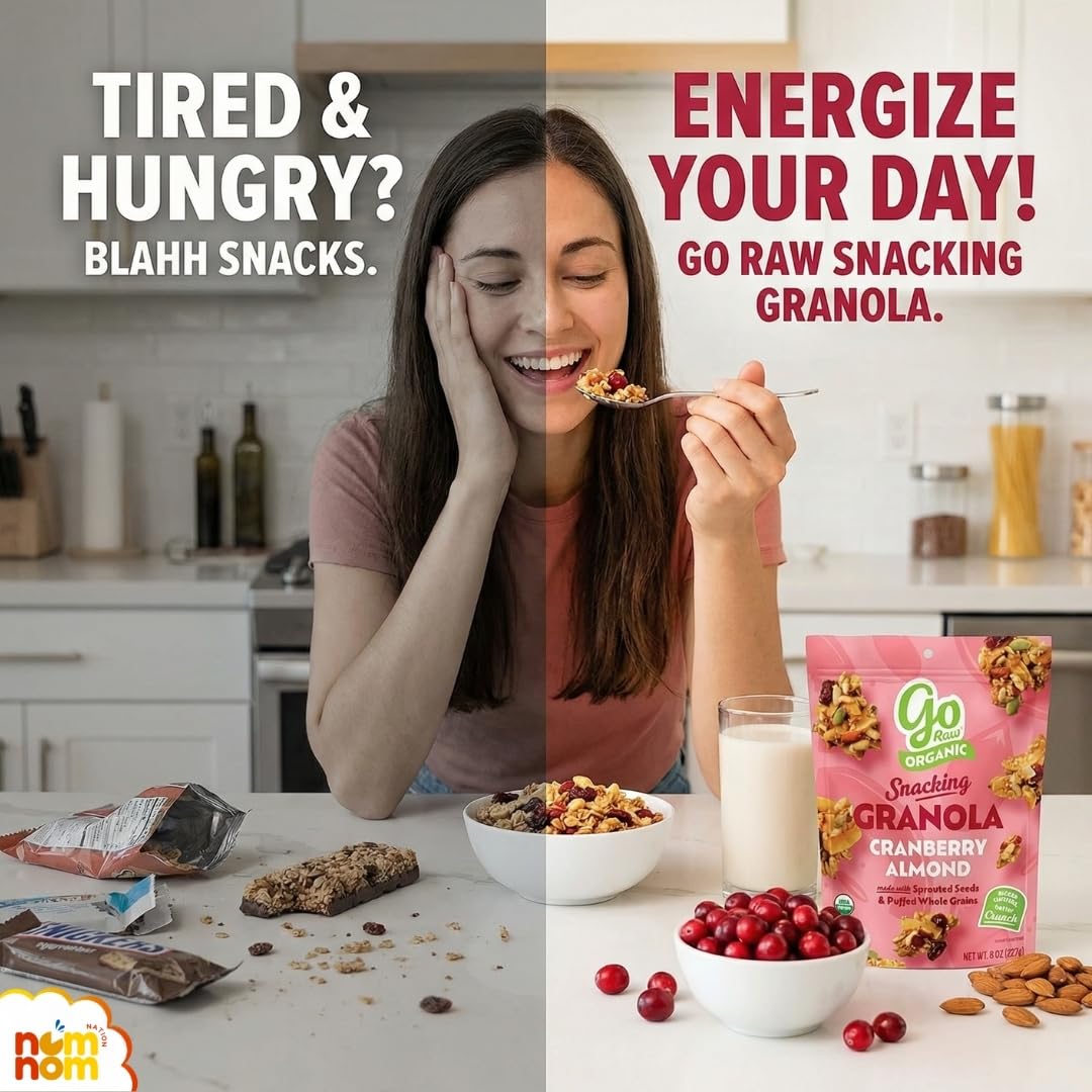 Granola Cranberry Almond - 8oz Bags - Pack of 3 - Organic Granola Cereal Granola Mix - Granola for Yogurt Vegan Dessert Lactose Free Snack