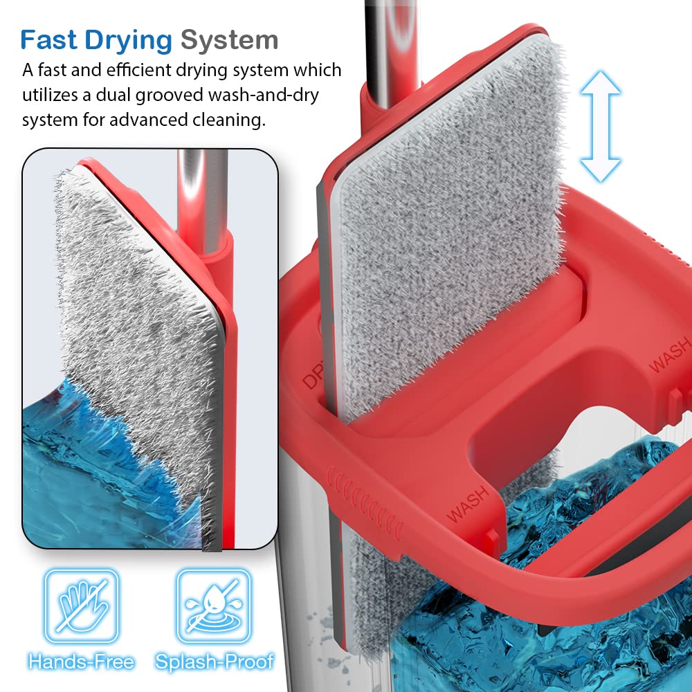 Tethys Flat Floor Mop and Bucket Set for Professional Home Floor Cleaning System with Aluminum Handle/2-Washable Microfiber Pads Perfect Home +