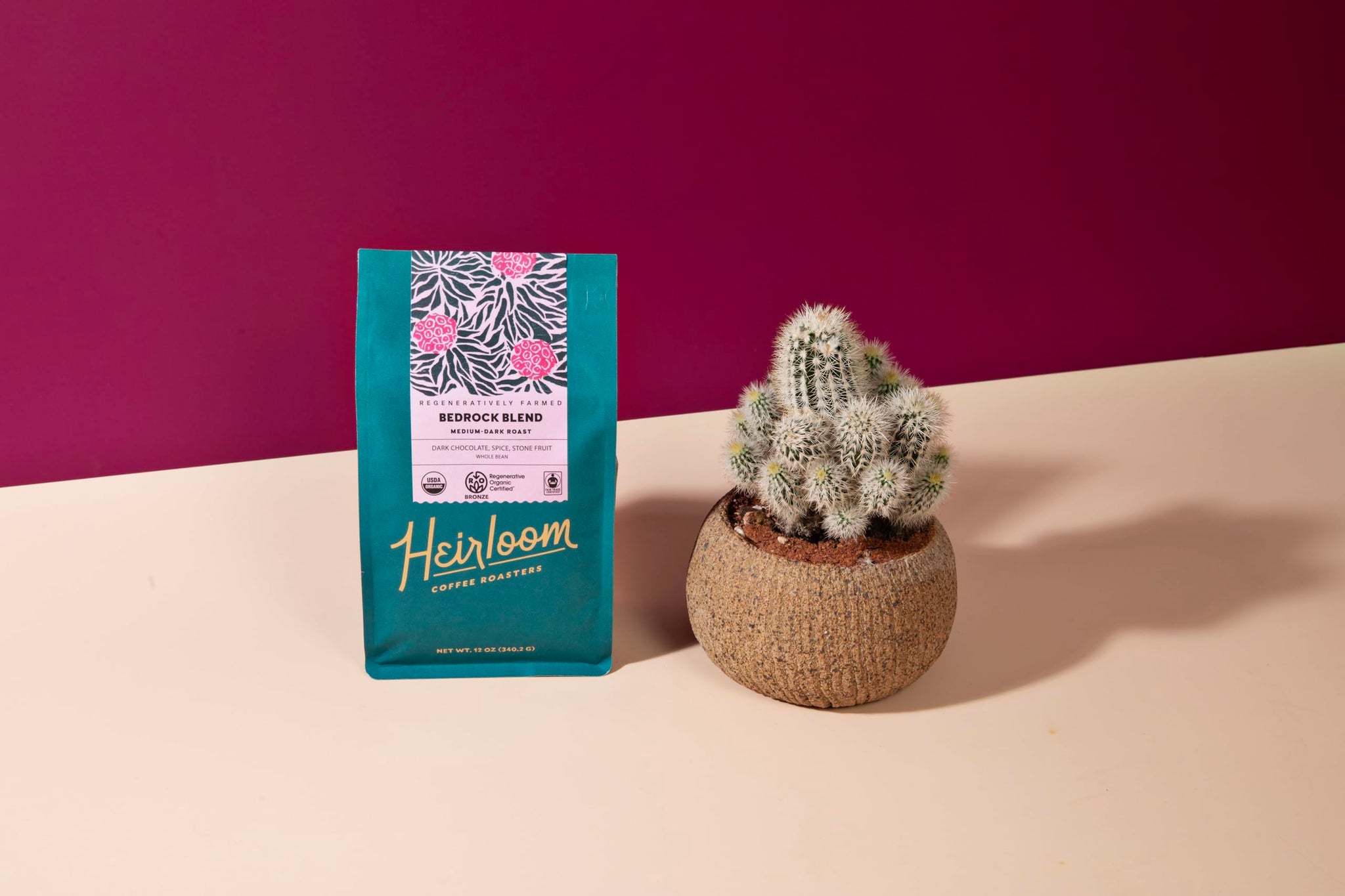Heirloom Coffee Roasters - Bedrock Blend - Medium/Dark Roast - Whole Bean Coffee - 100% Regenerative Organic Certified, 12oz