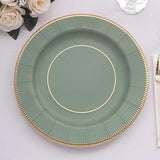 TCF Linen 25 Pack 13" Disposable Charger Plates, Paper Placemat Sage Green Sunray Design with Gold Rim - 350GSM Heavy Duty Round Plates for Events