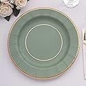 TCF Linen 25 Pack 13" Disposable Charger Plates, Paper Placemat Sage Green Sunray Design with Gold Rim - 350GSM Heavy Duty Round Plates for Events
