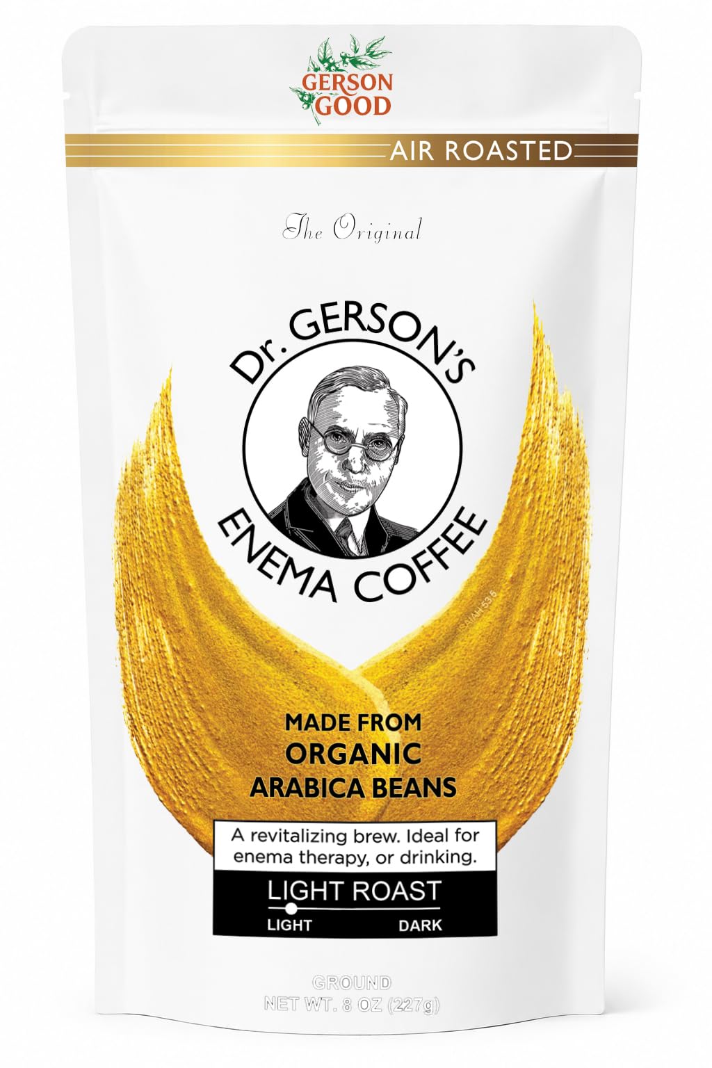 Dr. Gerson's Enema Coffee - Ground, Air Roasted, Detox, Enema, Drinkable, (8 oz, LIGHT ROAST)