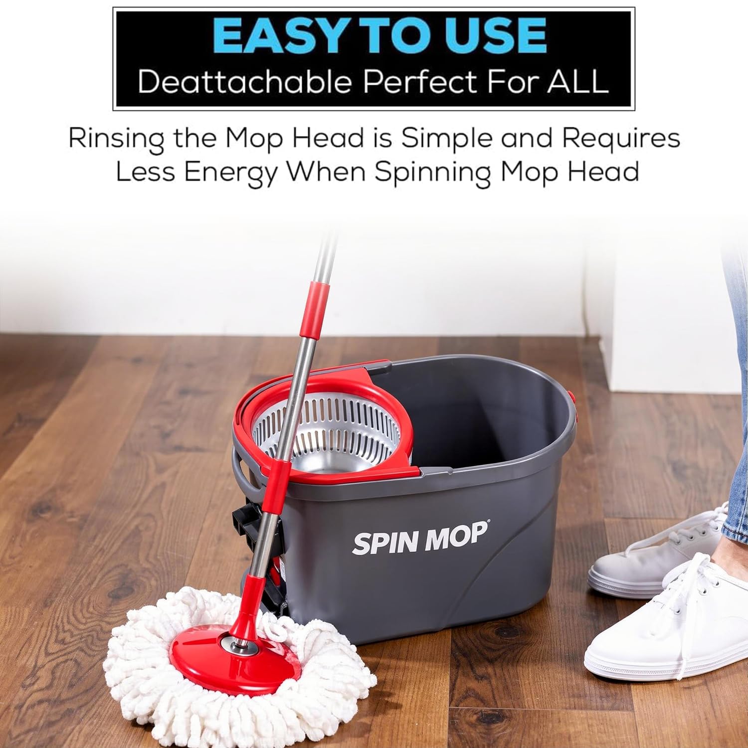 Simpli-Magic 360° Spin Mop and Bucket with Wringer - 10,000 Spin Cycles - 3 High-Absorbent Microfiber Replacement Heads - Mop and Bucket Set for All